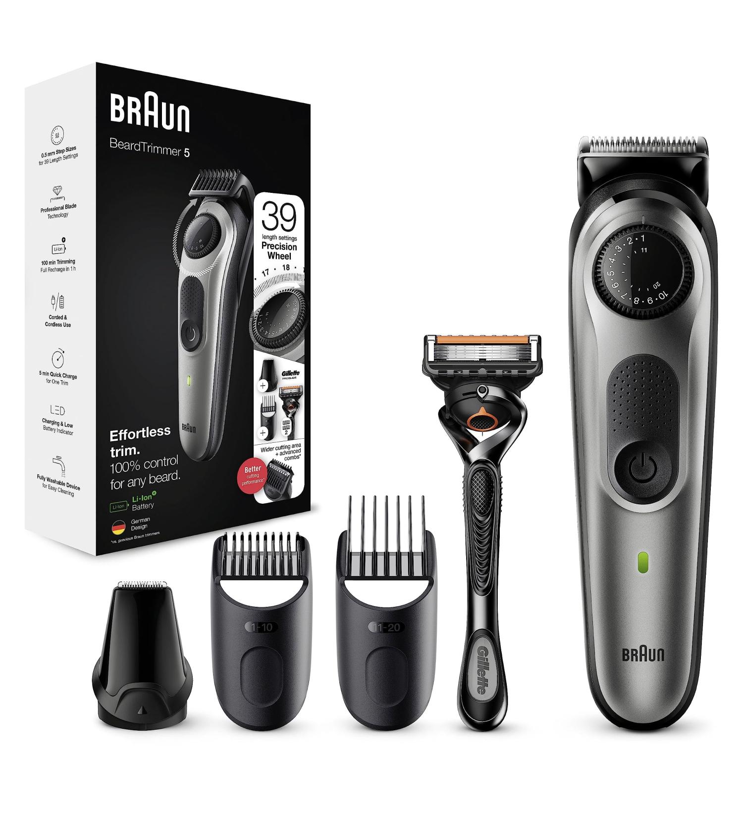Braun Beard Trimmer Series 5 & Hair Clippers with Gillette Fusion5 ProGlide Razor 39 Length Settings UK 2 Pin Plug BT5260 Black/Silver - Buy Online on SooperMarket.com