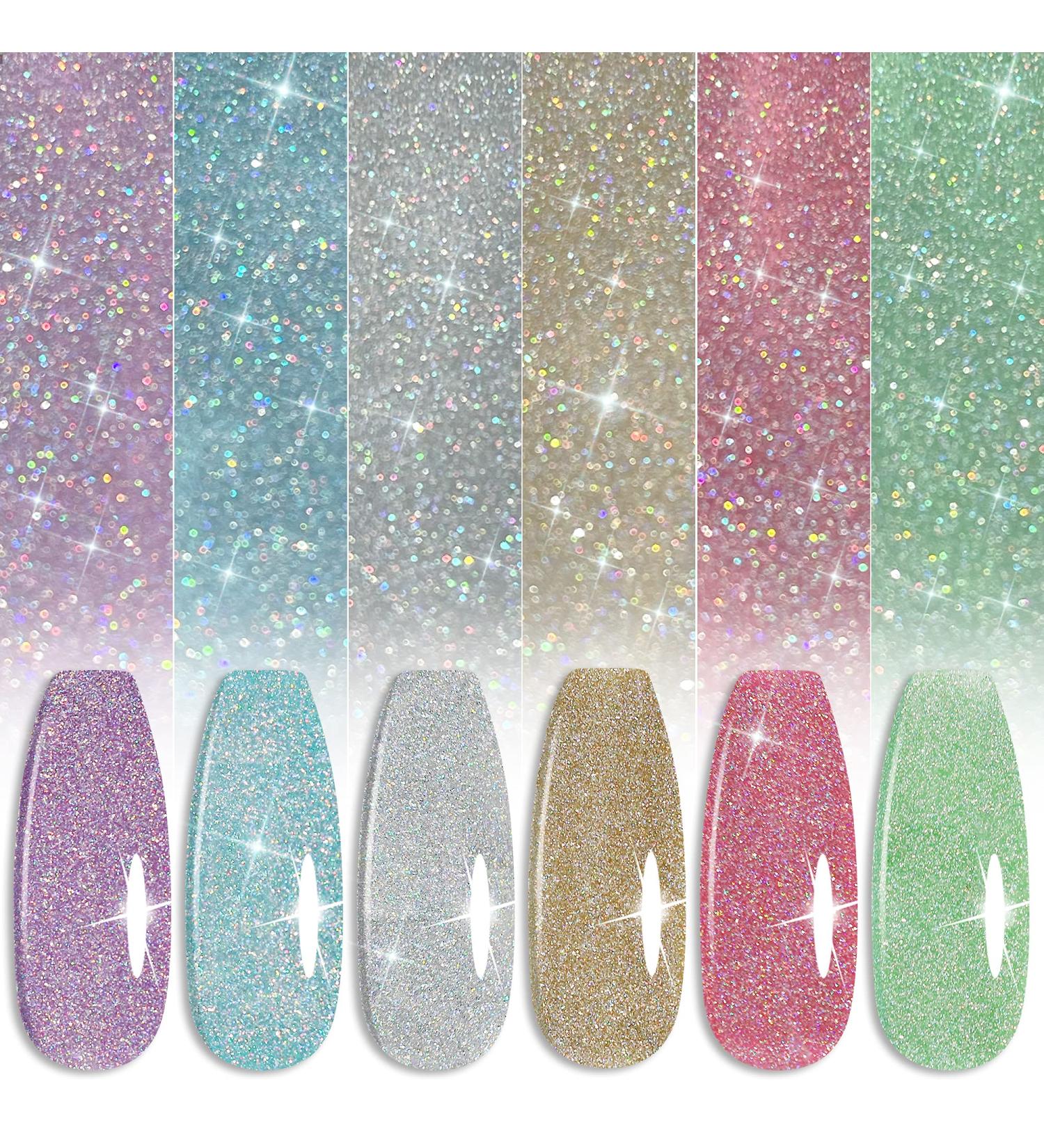 YTD Likomey Colorful Glitter Gel Nail Polish Set - 8 Pcs 6ml with Base and Top Coat - Sparkly Rainbow Manicure Kit in Lavender, Mint, Blue, Silver, Gold, Red, Pink, Green - Buy Online on SooperMarket.com