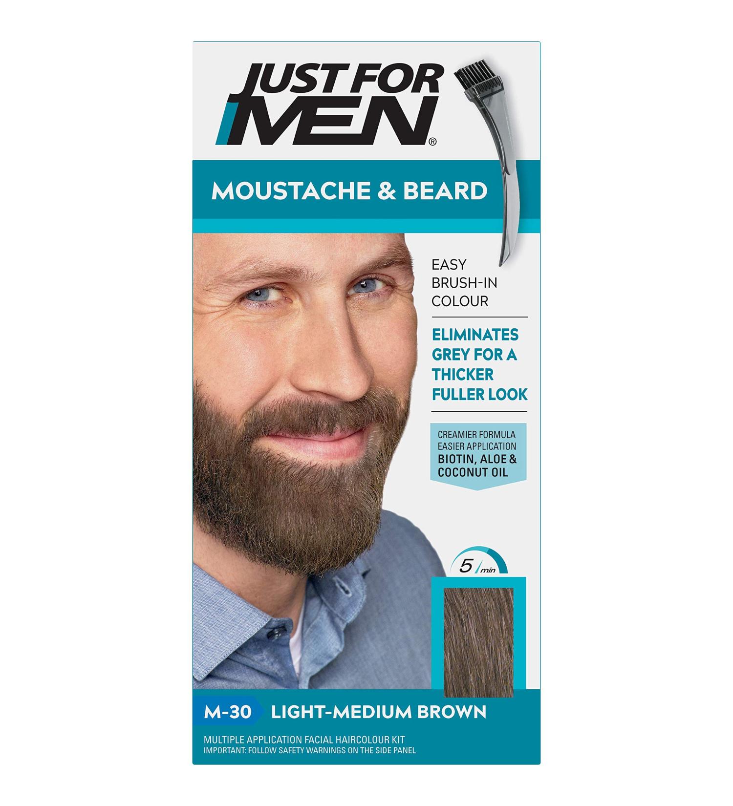 Just For Men M30 Medium Light Brown Moustache & Beard Dye | Eliminates Grey | Thicker & Fuller Look | Applicator Brush Included - Buy Online on SooperMarket.com