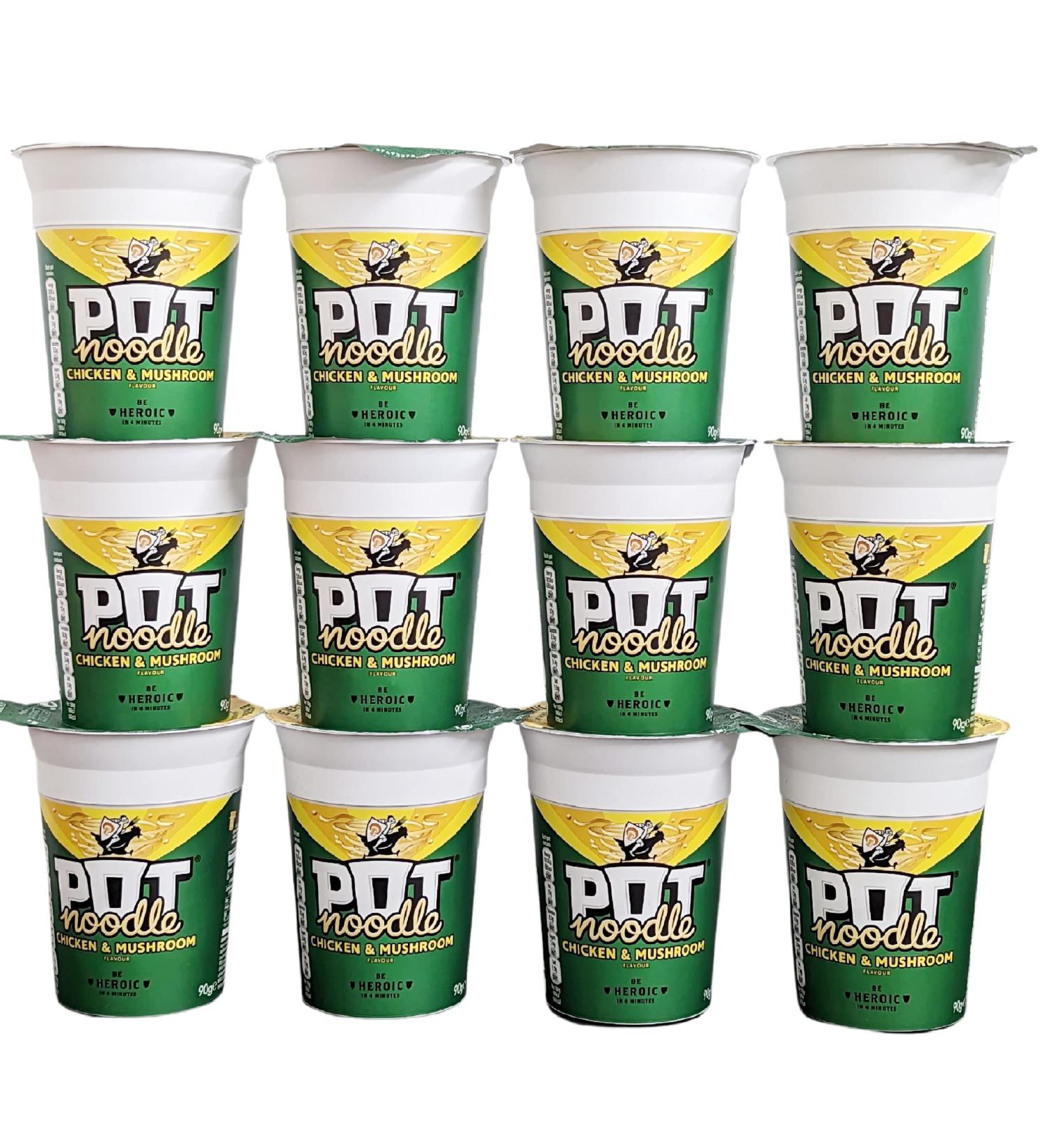 Chicken & Mushroom Pot Noodle Multipack - Pack of 12 x 90g Instant Pot Noodles with Topline Card. Chicken Soup Snack Pots Bulk Buy for Camping Food Picnics or School Holidays. - Buy Online on SooperMarket.com