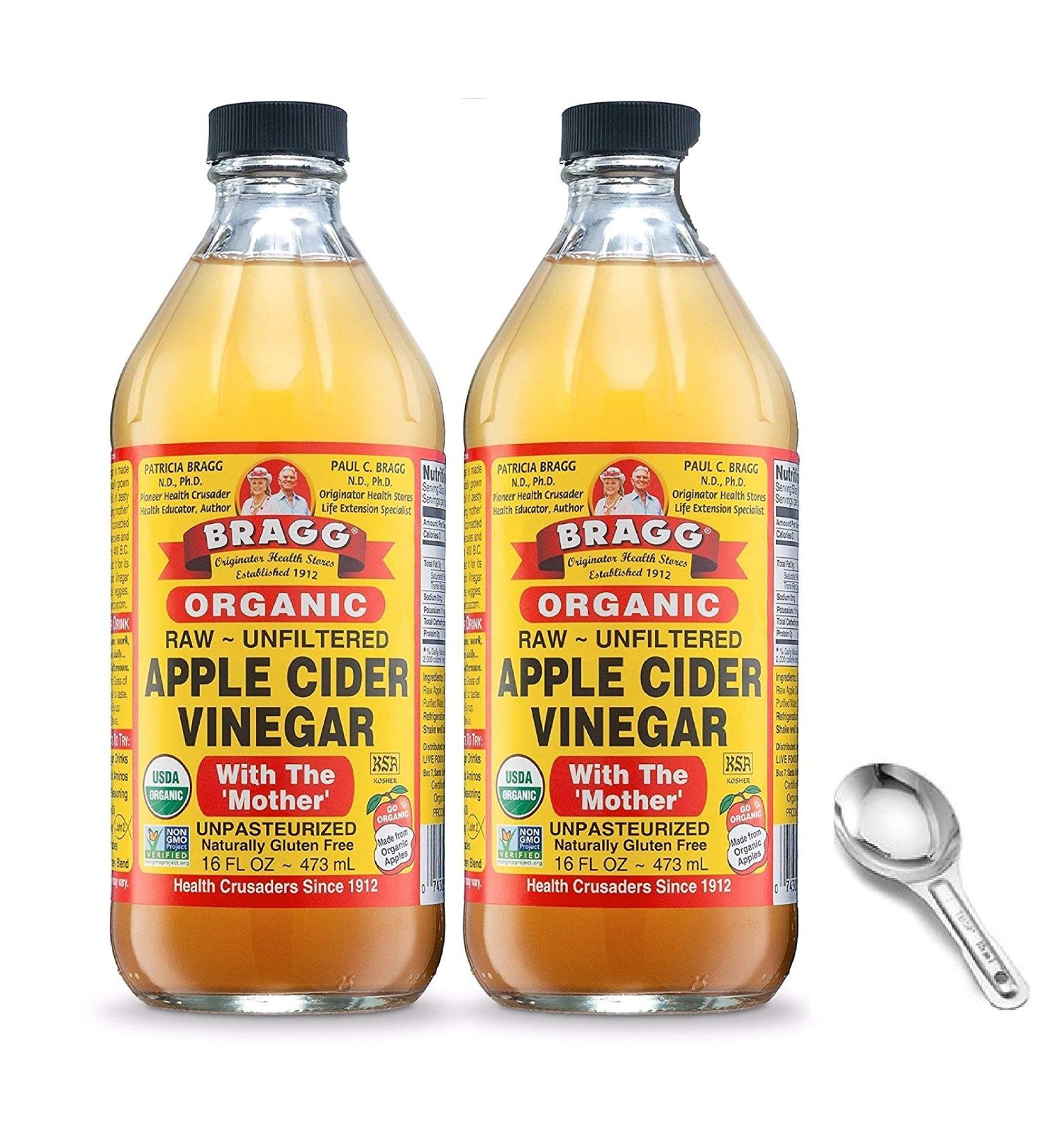Bragg Organic Apple Cider Vinegar with the Mother - 16 Fl Oz Pack of 2 + Custom F.O.Y Measuring Spoon - Buy Online on SooperMarket.com