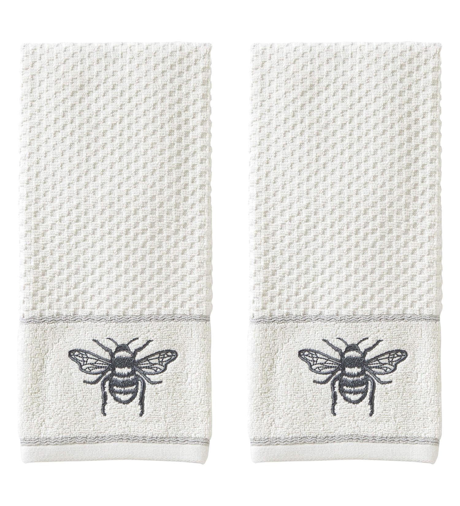 SKL Home Farmhouse Bee Hand Towel Set - White | Luxe cotton towels with charming bee design - Buy Online on SooperMarket.com