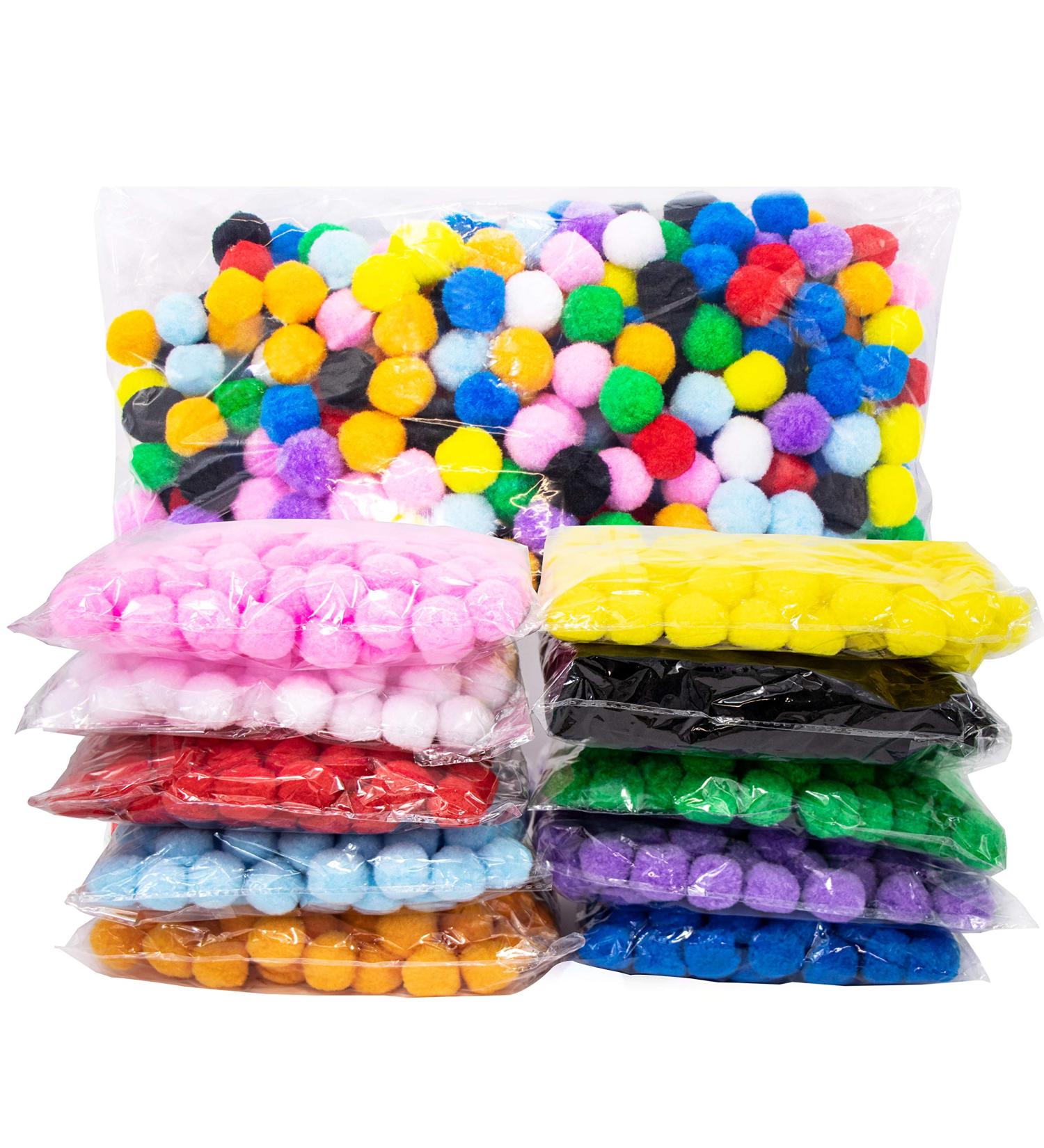 1000 Pieces 1 Inch Pom Poms for Crafts - 10 Assorted Colors - Puff Balls - Separated by Bag - Buy Online on SooperMarket.com