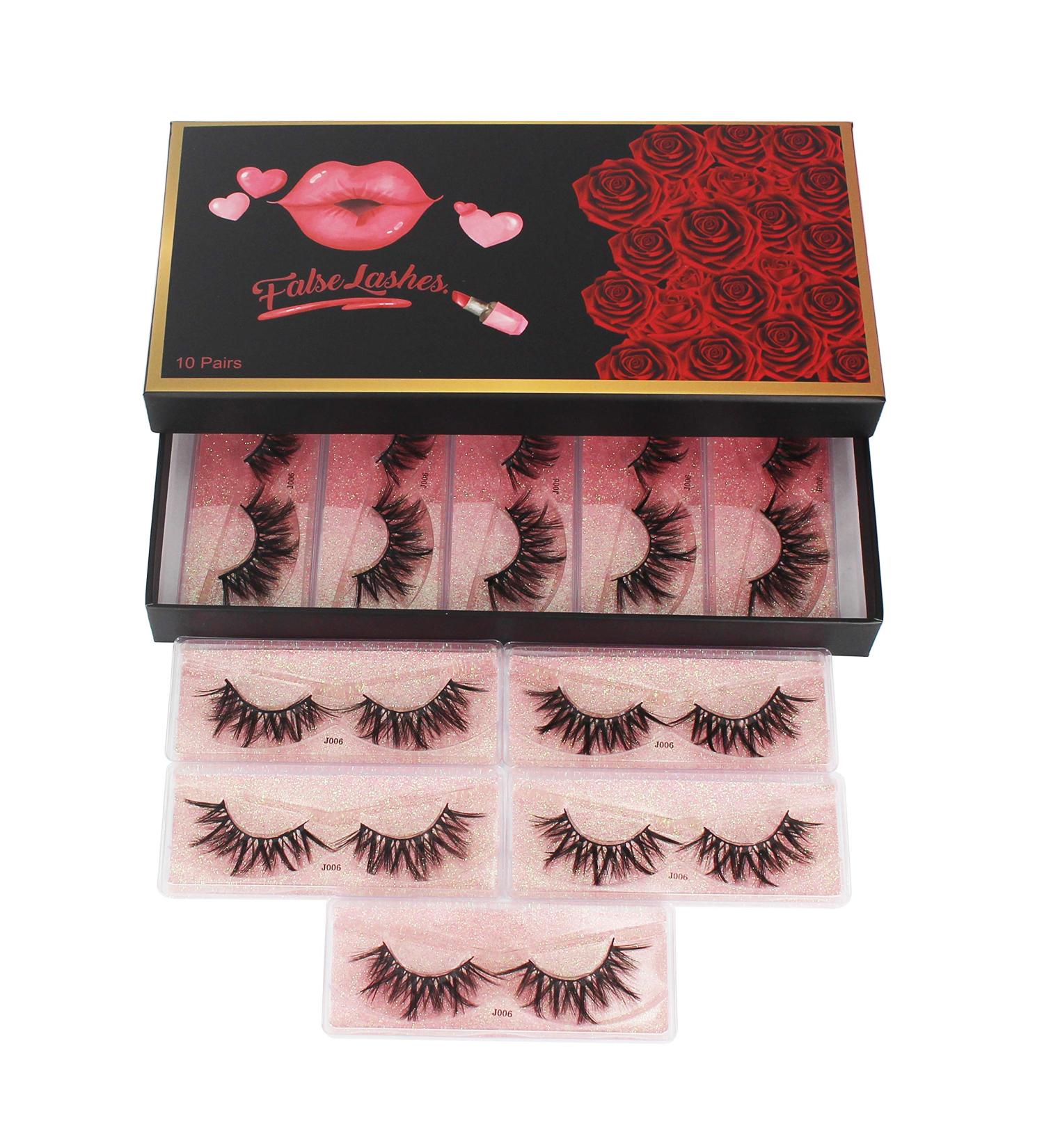 Bodermincer 10 Pairs 3D Faux Mink Hair False Eyelashes - Natural Soft Cruelty-Free Wispies & Fluffies (J006) - International Shipping Available - Buy Online on SooperMarket.com