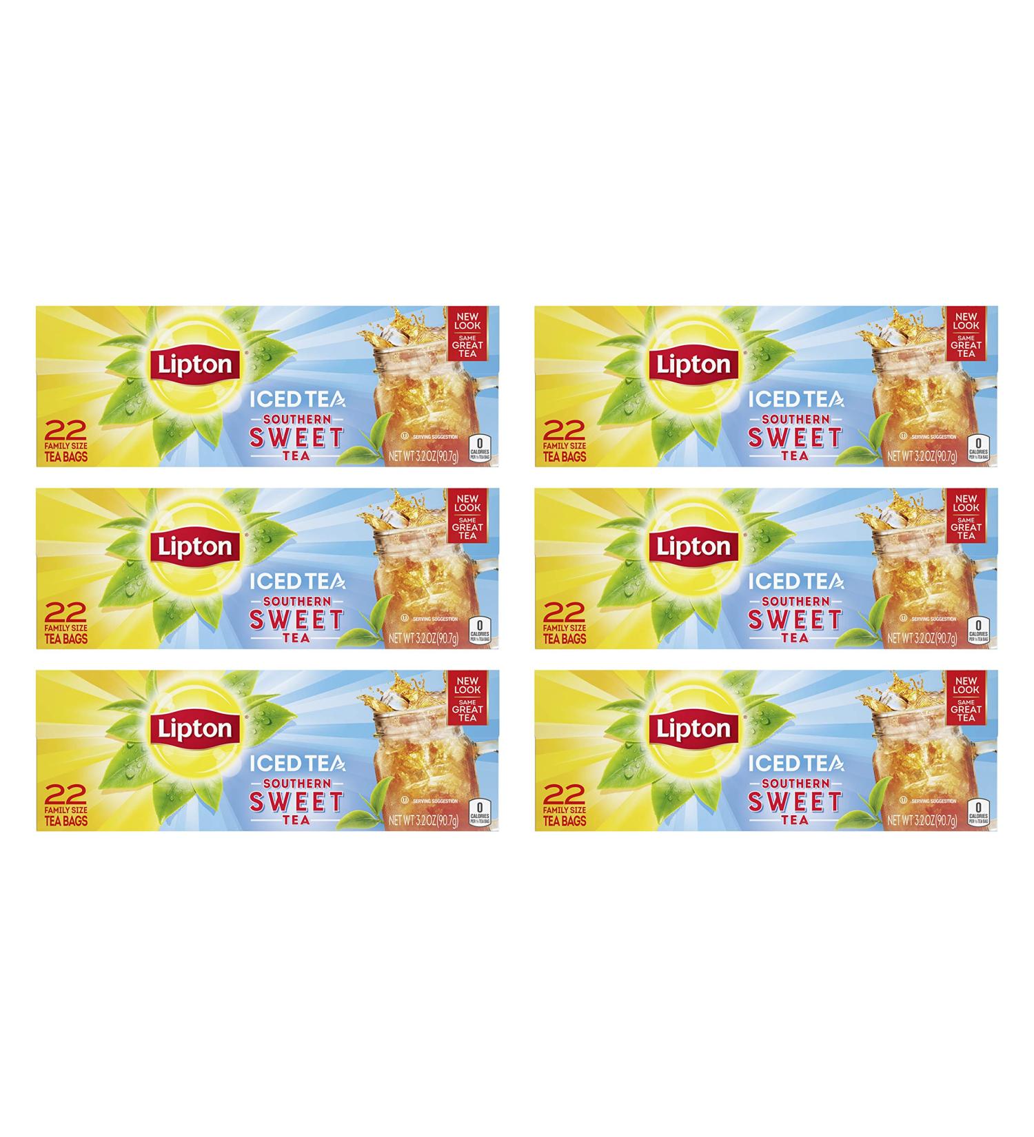 Lipton Family-Sized Black Iced Tea Bags - Southern Sweet Tea 22 ct (Pack of 6) - Buy Online on SooperMarket.com