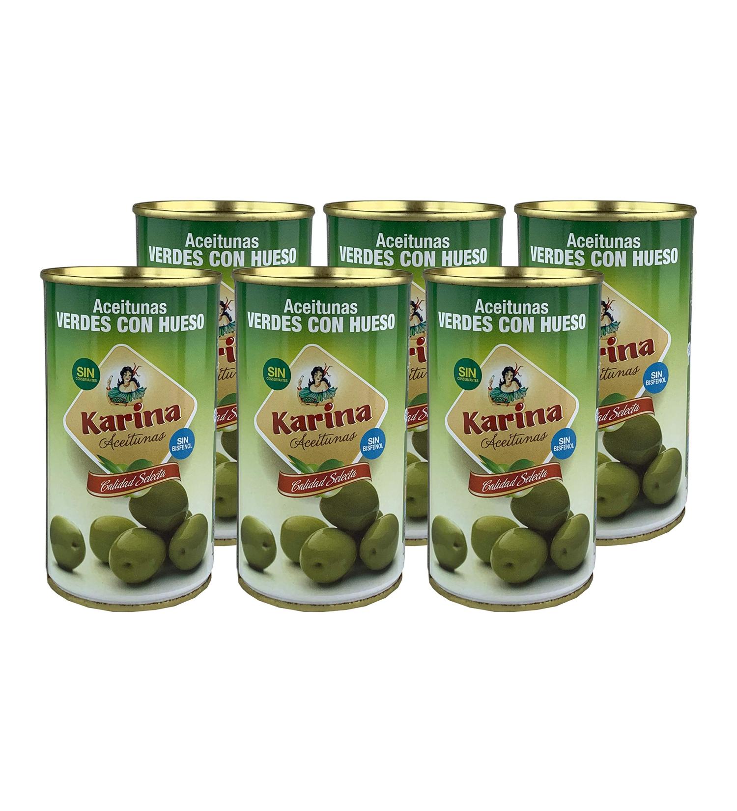 Buy Karina Green Manzanilla Olives with Stone - 6 Pack (6 x 185g) | International Shipping Available - Buy Online on SooperMarket.com
