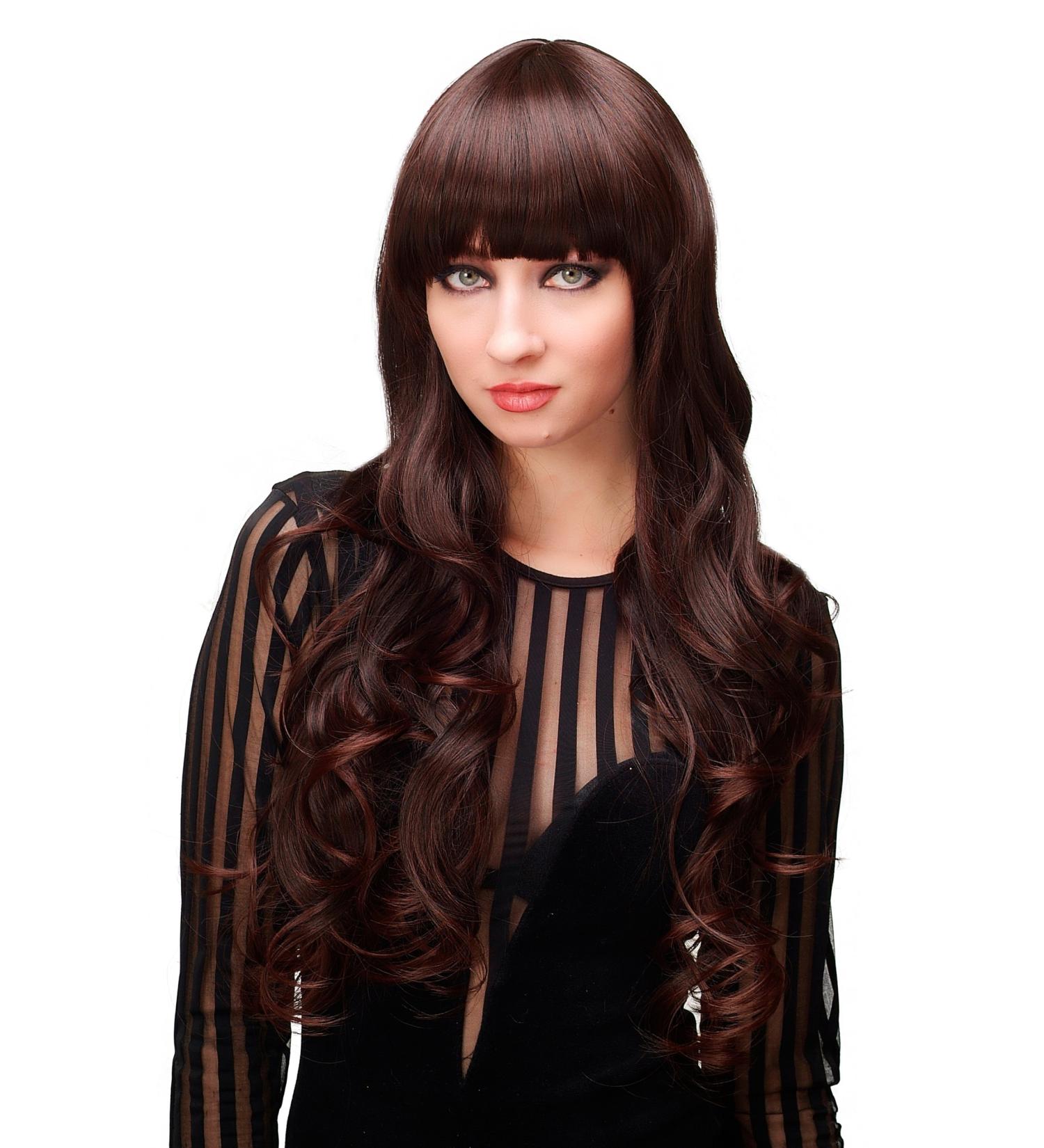 WIG ME UP Dark Brown & Mahogany Wavy Long Wig with Bangs - 65 cm Ladies Wig H9101-2T33 | International Shipping Available - Buy Online on SooperMarket.com