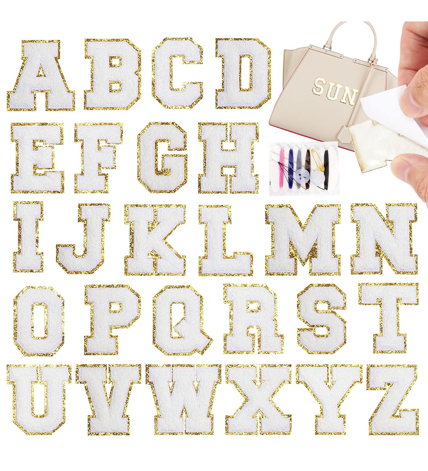 White Letter Chenille Patches - 26PCS Self-Adhesive Iron on Letters, Varsity Alphabet Embroidered Applique for Clothing and Accessories - Buy Online on SooperMarket.com