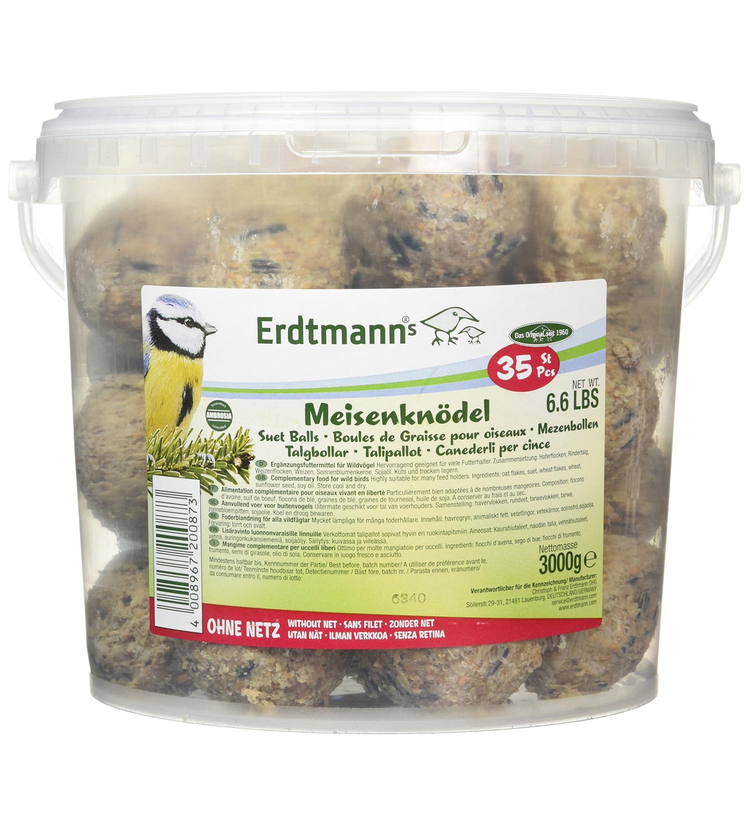 Erdtmanns 35 Fat Balls in Bucket - 3 kg Bird Feed for Garden - No Net - International Shipping Available - Buy Online on SooperMarket.com