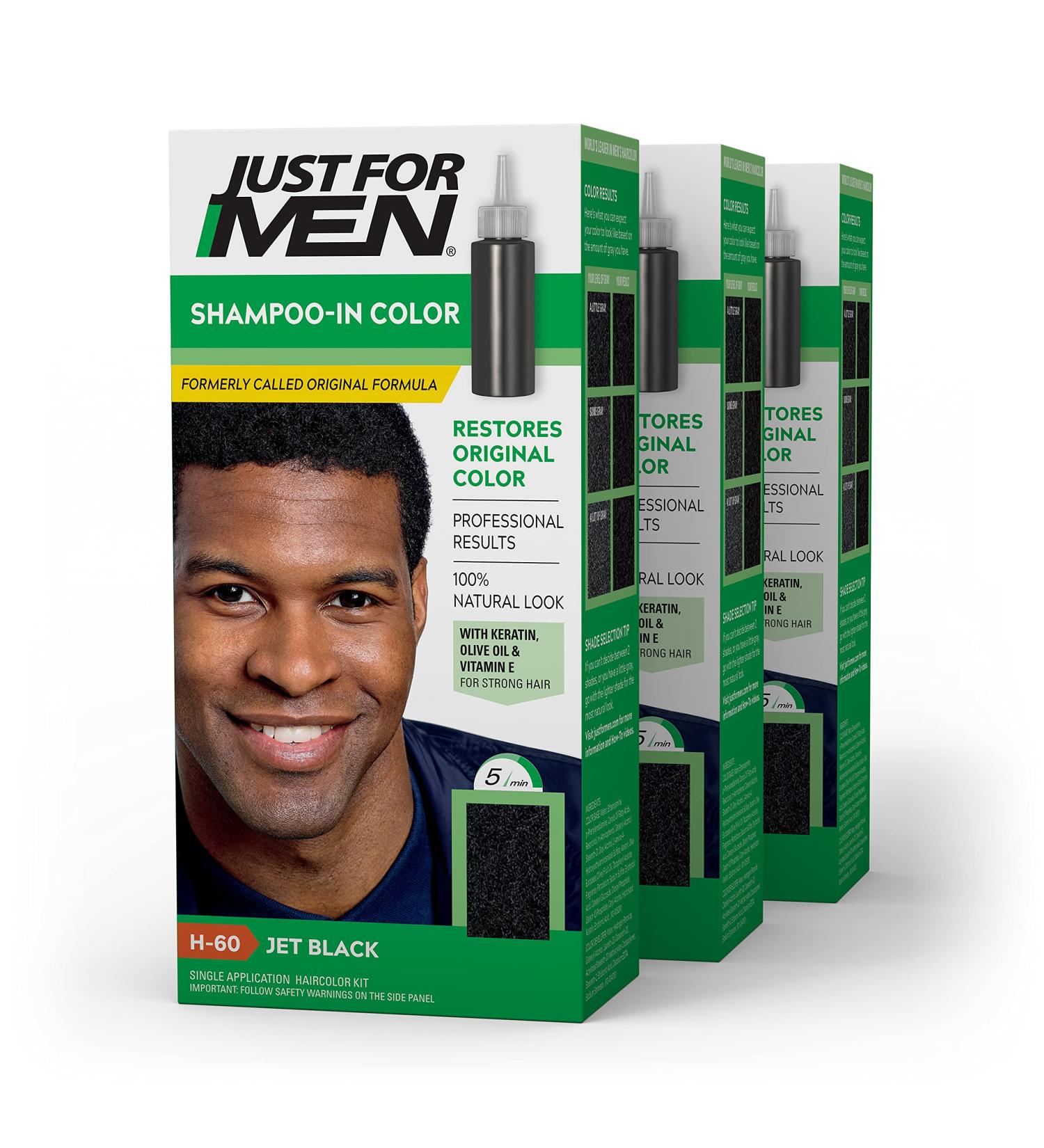 Just For Men Shampoo-In Color (Formerly Original Formula) - Pack of 3 Jet Black H-60 with Keratin and Vitamin E for Stronger Hair - Buy Online on SooperMarket.com