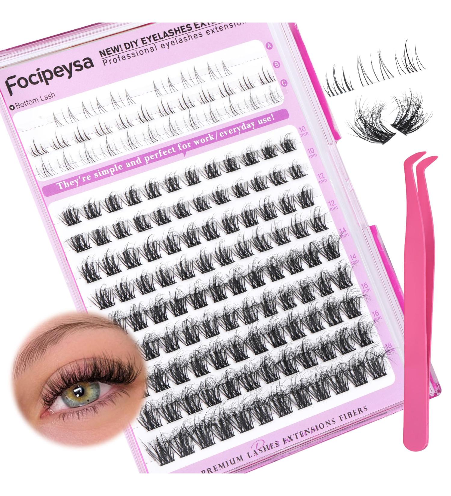 Focipeysa Wispy Lash Clusters - Natural DIY Eyelash Extensions | C Curl Individual Lashes 10-18mm with Applicator - Shop Now for International Shipping - Buy Online on SooperMarket.com