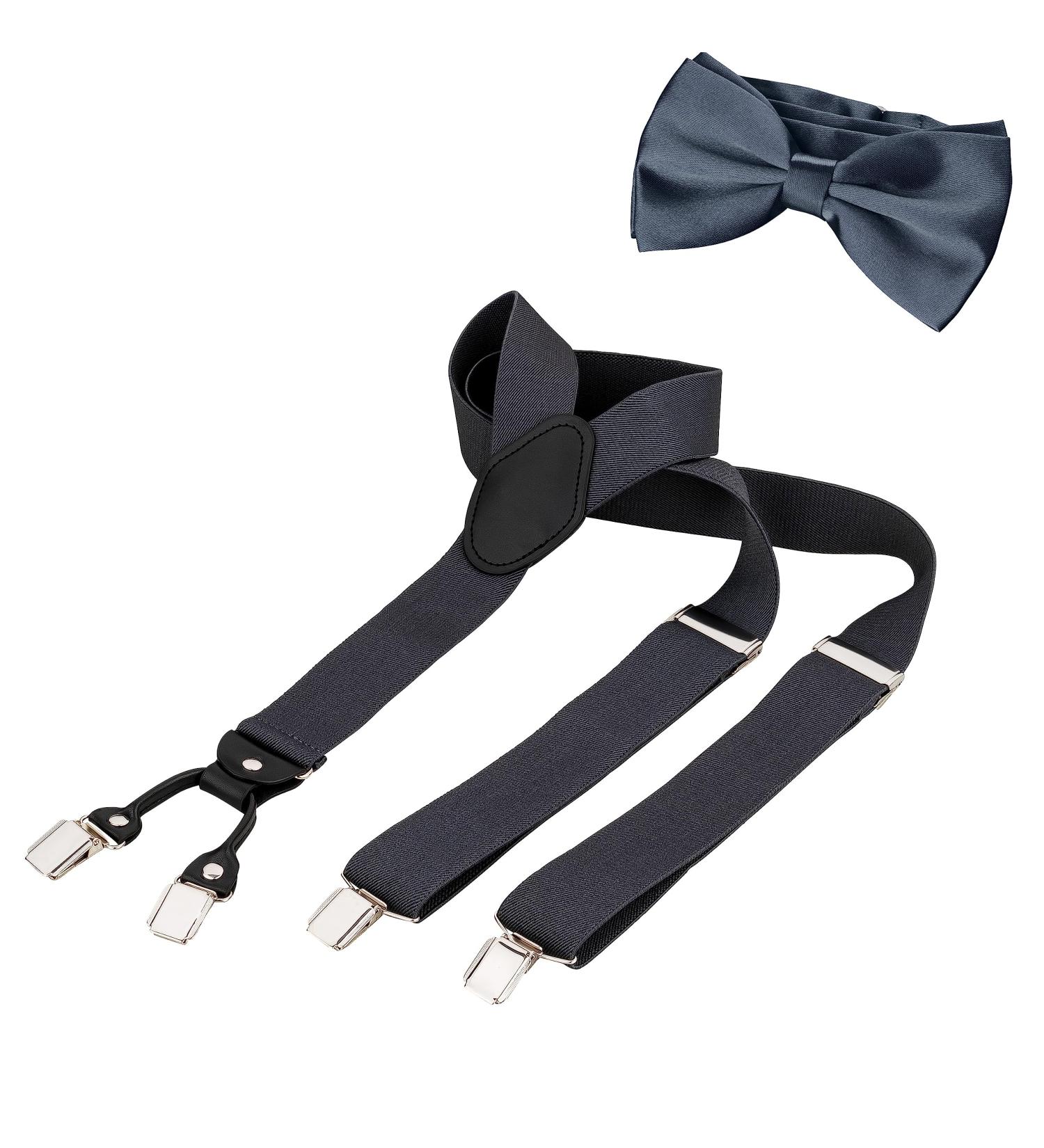 BomGuard Men's Dark Grey Y-Shape Suspenders Bow Tie Set - 4 Strong Clips 3.5 cm Wide One Size - Perfect for Any Occasion - Buy Online on SooperMarket.com