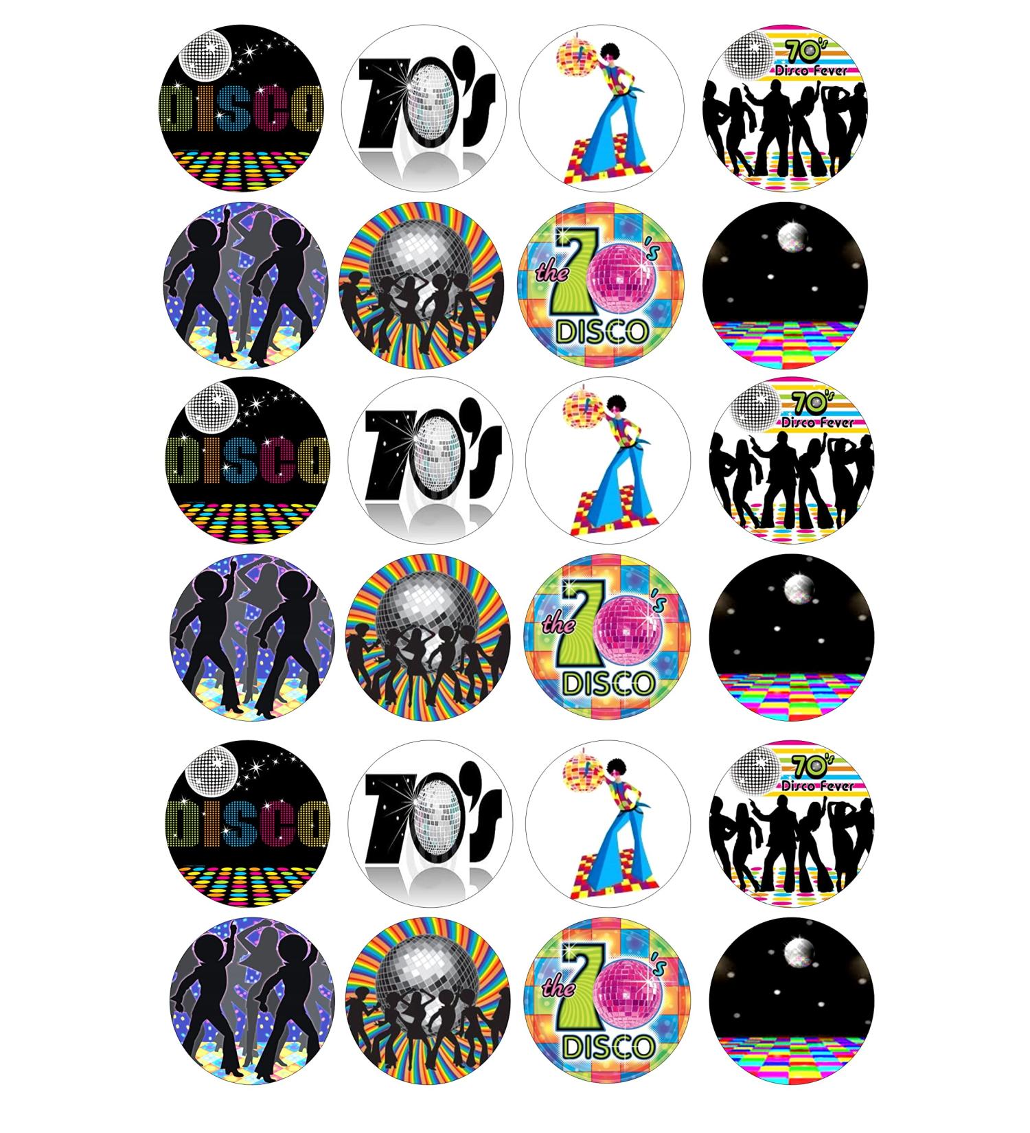 24 edible PRE CUT Disco 19070s 70s party decorations Wafer Paper Cupcake Fairy Cake Toppers - Buy Online on SooperMarket.com
