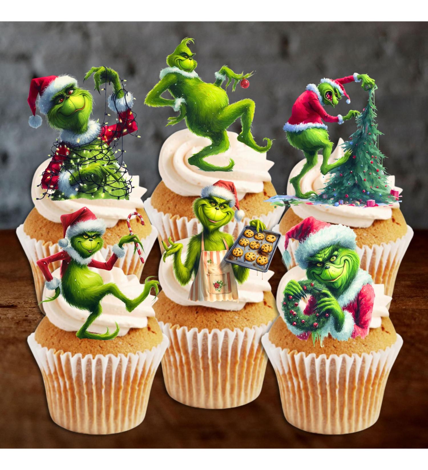 PRECUT Grinch Cupcake Toppers #1 Edible Christmas Cake Decorations Grinch Christmas Decorations Christmas Grinch Cake Topper (12) - Buy Online on SooperMarket.com