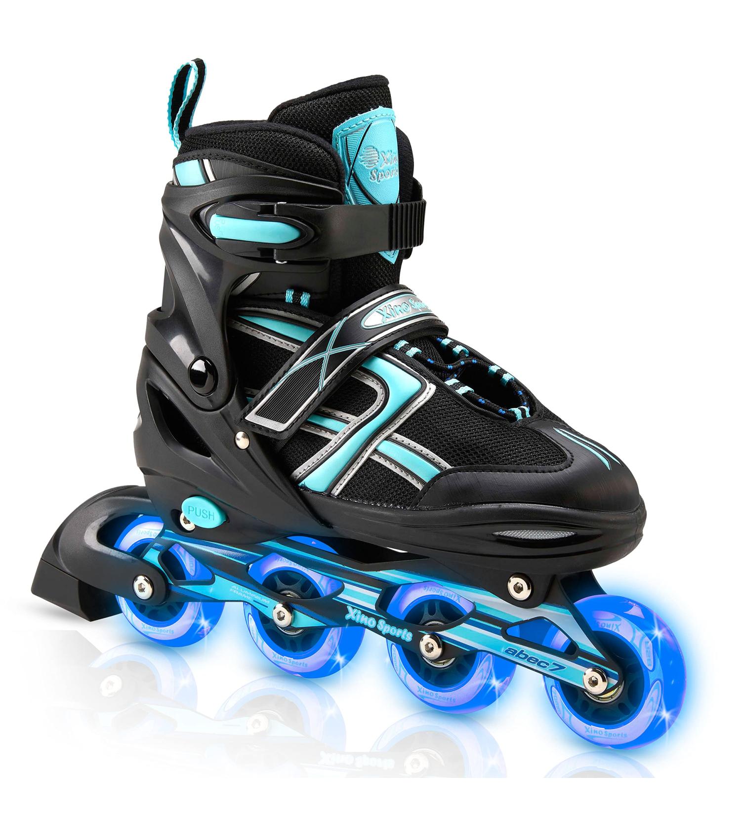 XinoSports Kids Adjustable LED Inline Skates - Black Youth Big Kid Large 5-8 - Indoor & Outdoor Roller Blades with Illuminating Wheels - Buy Online on SooperMarket.com