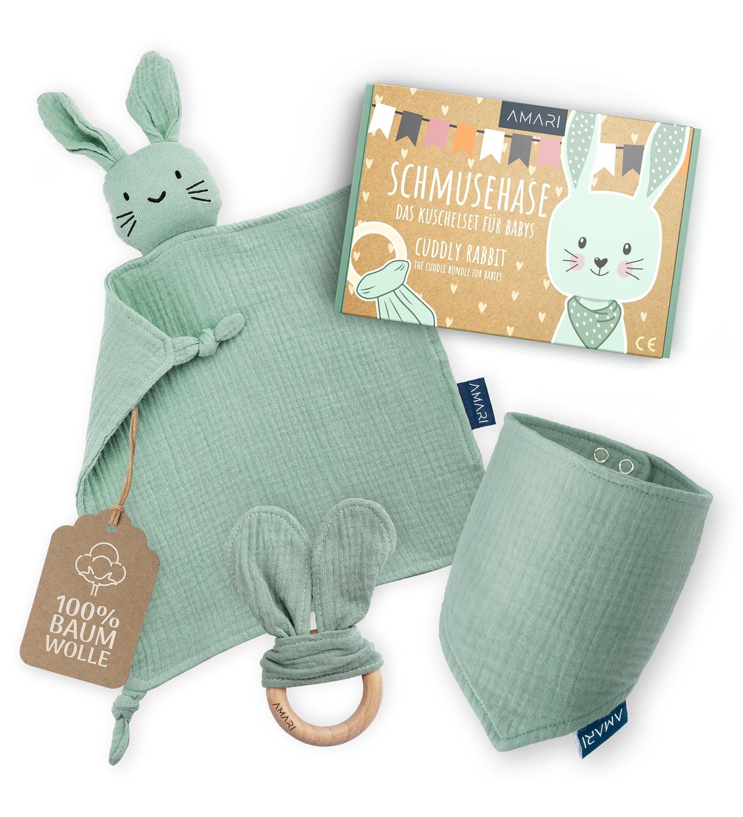 Buy Amari Cuddly Towel (Turquoise Hare) with Bite Ring & Bib - Perfect Baby Gift Set for Newborns & Girls - Sniffer Towel for Baby Parties - Buy Online on SooperMarket.com