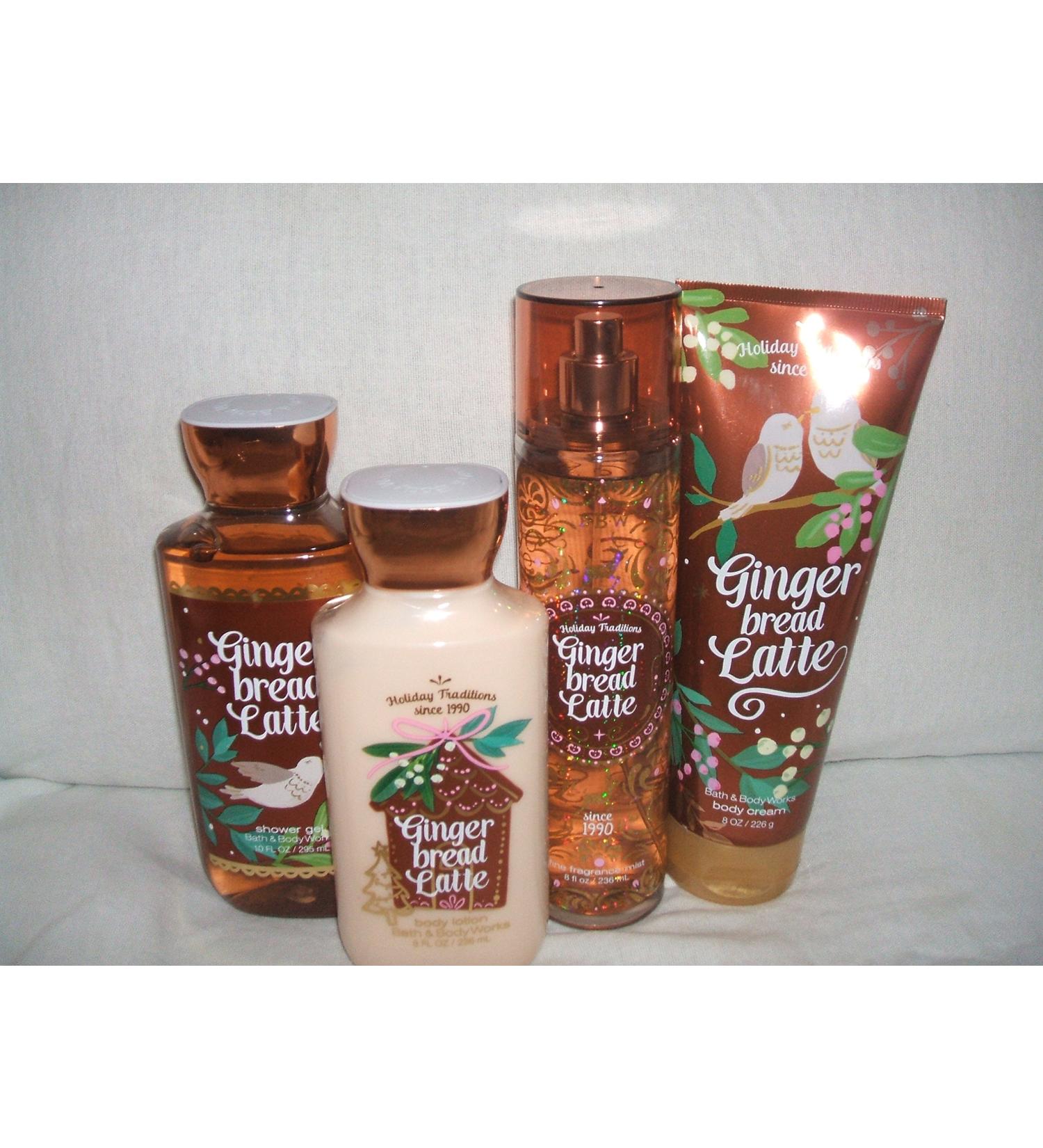 Bath & Body Works GINGER BREAD LATTE fragrance mist 8 fl oz.  body cream 8 oz.  body lotion 8 fl oz. & shower gel 10 fl oz.