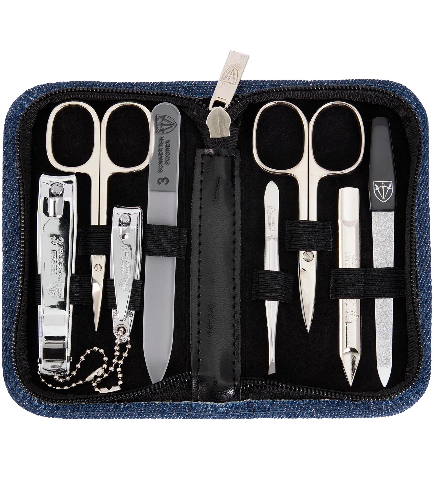 3 Swords Germany - brand quality 8 piece manicure pedicure grooming kit with glass nail file (490) BLUE - JEANS TEXTILE - Buy Online on SooperMarket.com