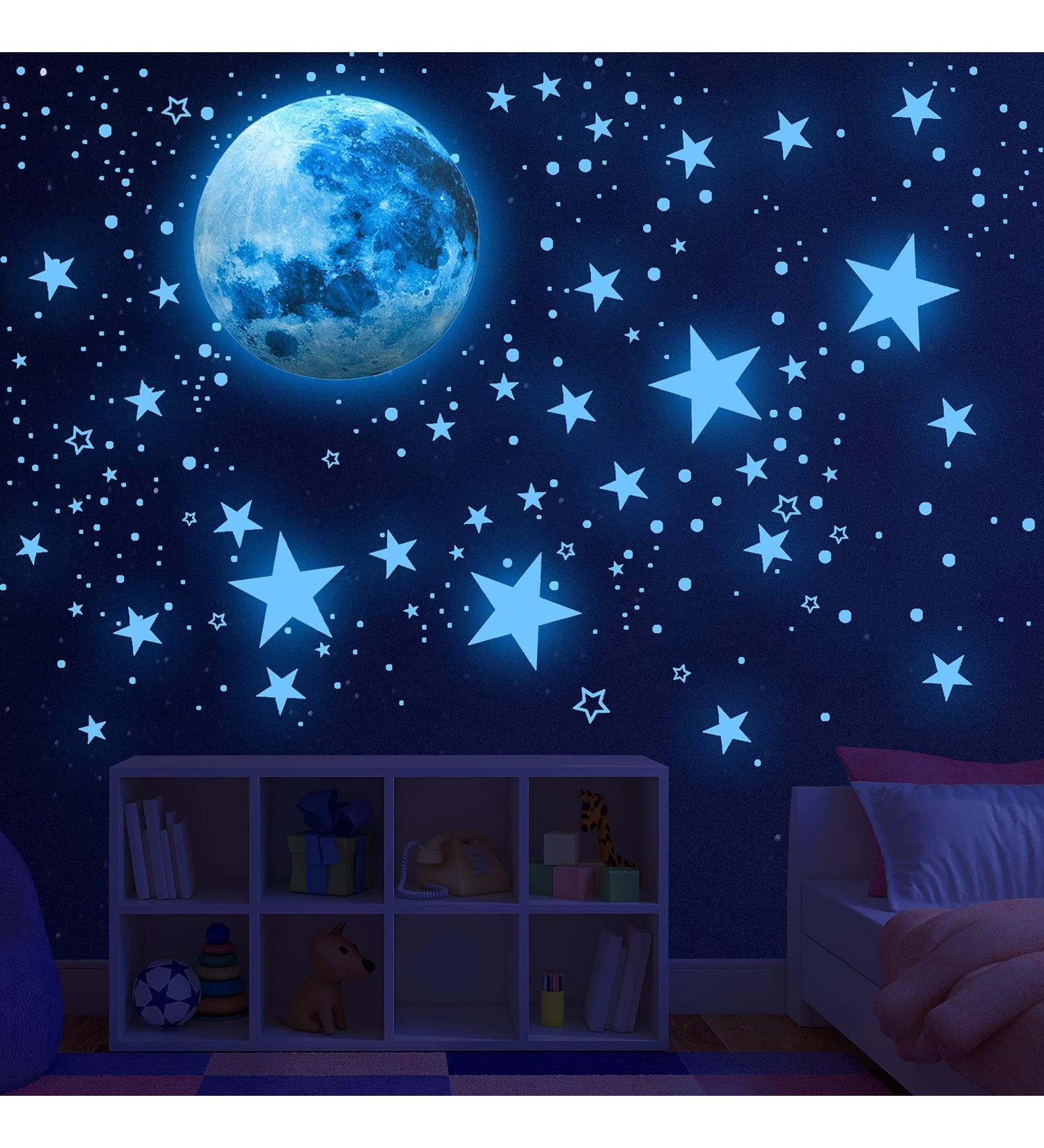 Glow in the Dark Stars and Moon Wall Decals - Kids Ceiling Stars for Nursery, Bedroom, Living Room - Buy Online on SooperMarket.com