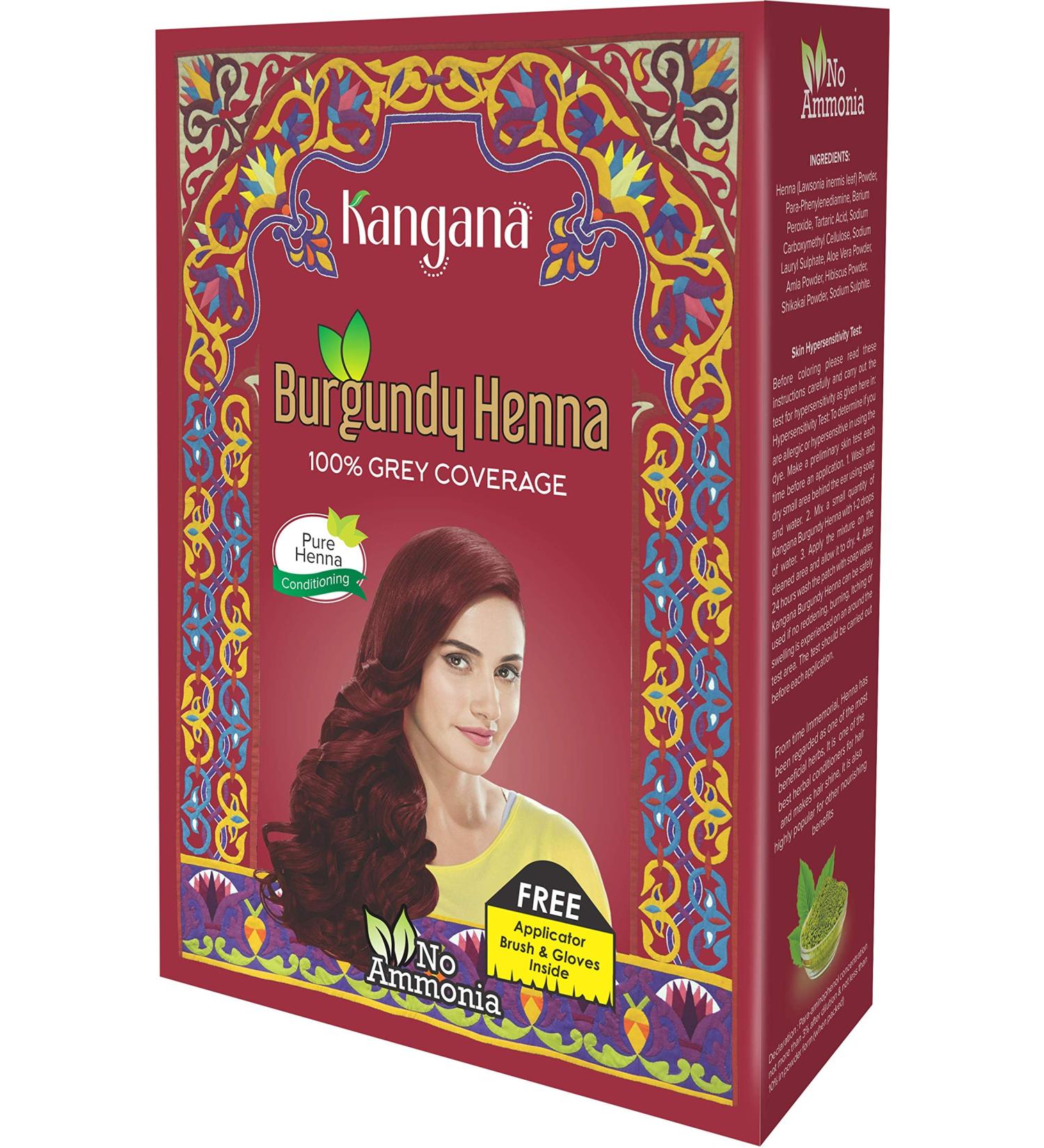 Kangana Burgundy Henna Powder for 100% Grey Coverage - Natural Henna Powder for Hair Dye/Color - 5 pouches inside- Total 50g (1.8 Oz)