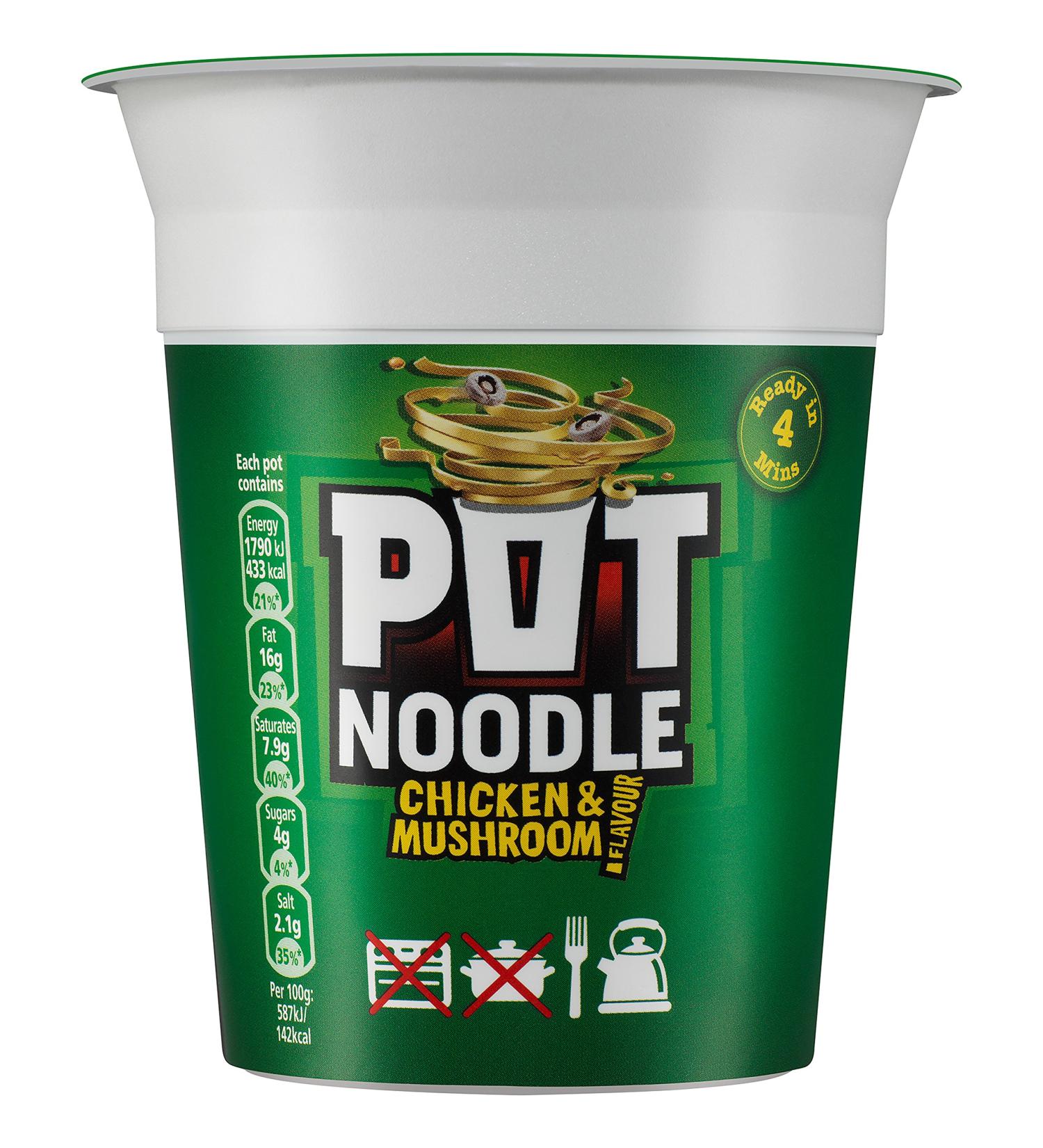 Pot Noodle Chicken & Mushroom vegetarian noodles Standard quick to make noodles 90 g - Buy Online on SooperMarket.com