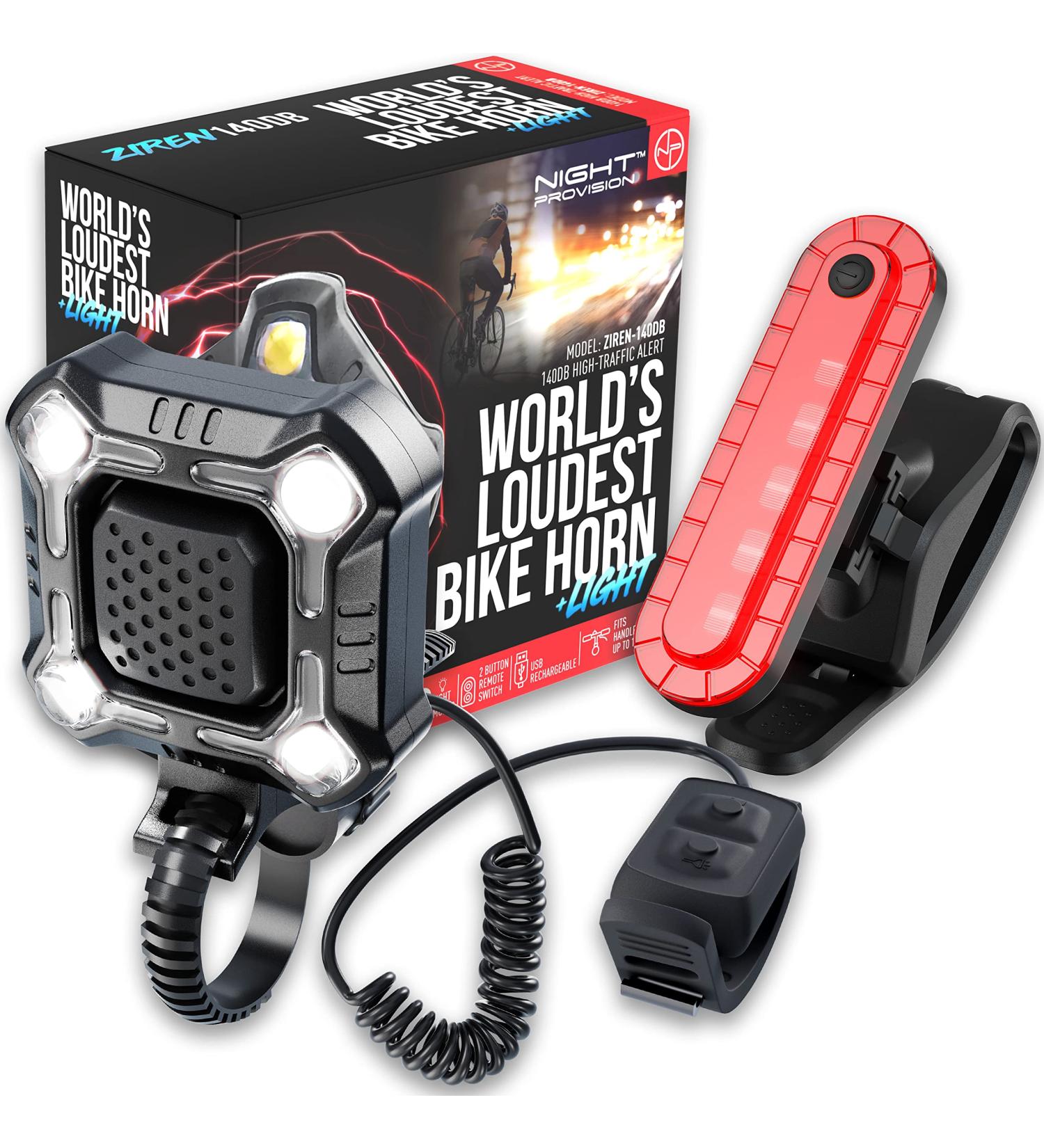 ZIREN 140dB Bike Horn with LED Light | Super Loud Electric Horn for Safety | Remote Switch & USB Rechargeable - Buy Online on SooperMarket.com