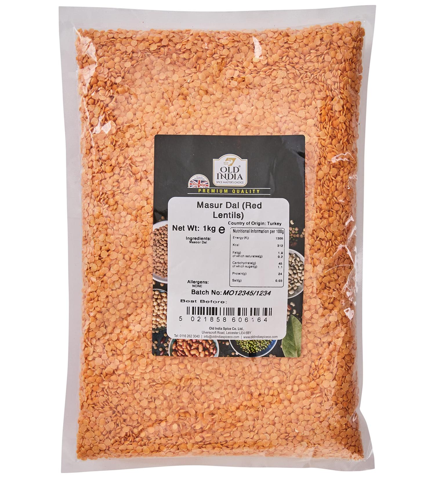 Old India Masur Dal (Red Lentils) 1kg - Premium Quality | Pack of 1 - Buy Online on SooperMarket.com