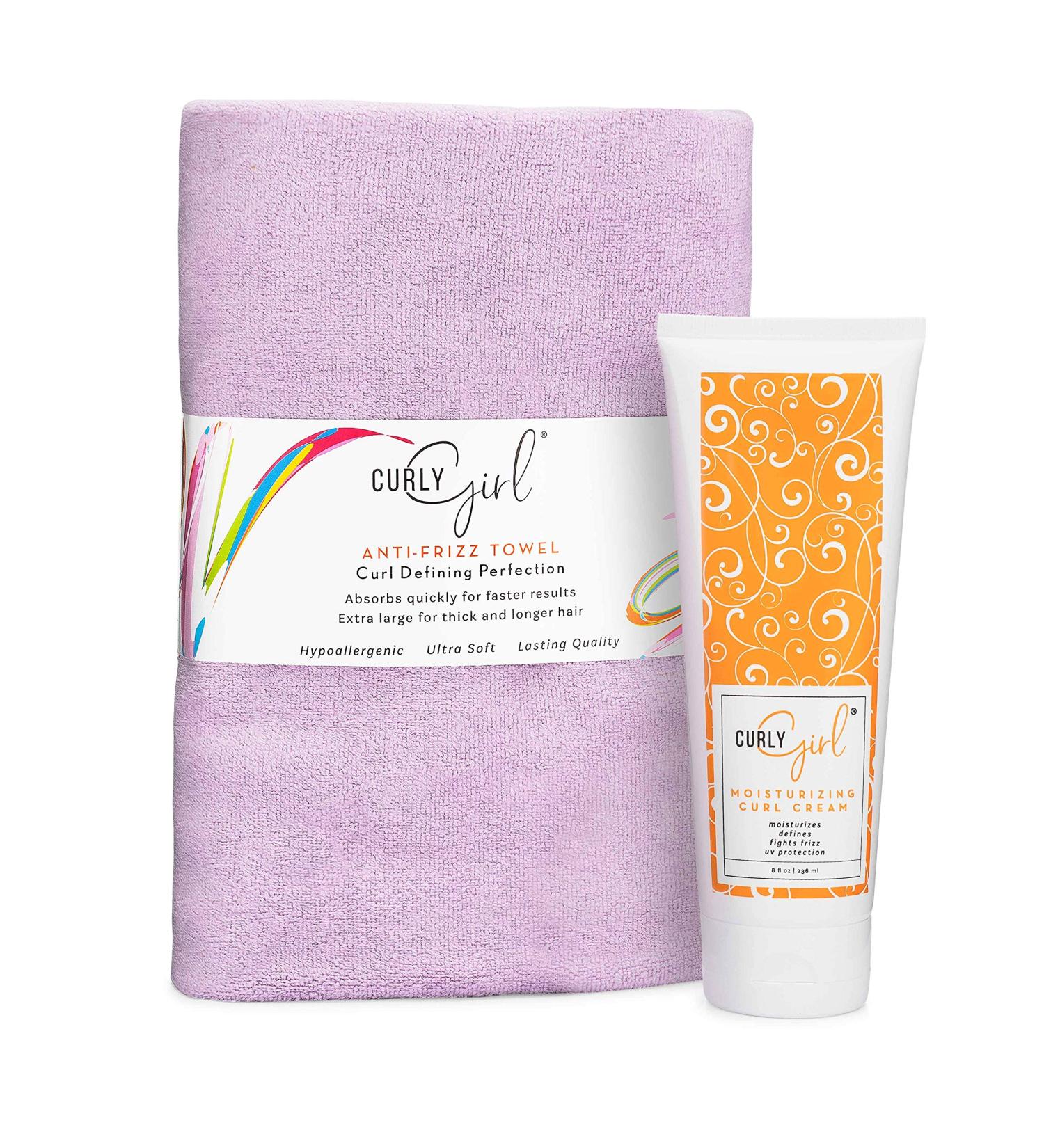 Curly Girl Moisturizing Styling Cream & Large Lavender Towel - Hydrate Define & Enhance Curls - Buy Online on SooperMarket.com