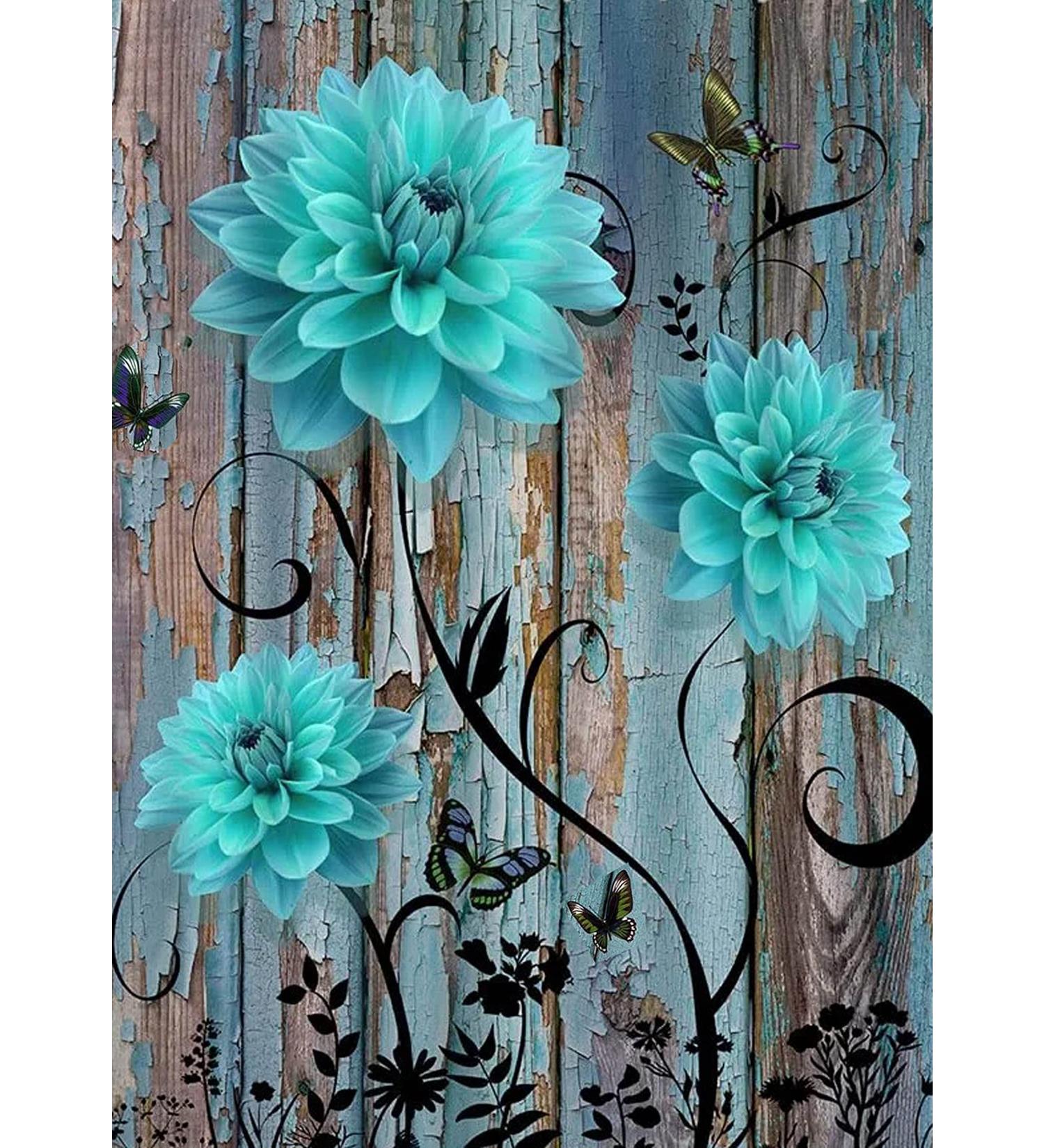 Rustic Flower Diamond Painting Kit for Adults - Farmhouse 5D DIY Full Drill Diamond Art - Gem Crafts for Home Wall Decor - Buy Online on SooperMarket.com