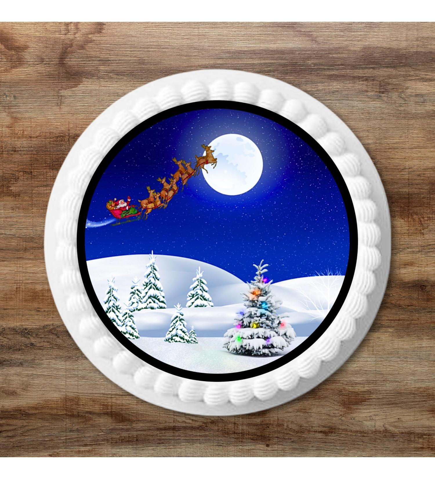 PRECUT 7" Christmas Cake Topper Christmas Snow Scene Edible Christmas Cake Decorations Santa Cake Toppers Xmas Cake Decoration Round Christmas Cake - Buy Online on SooperMarket.com