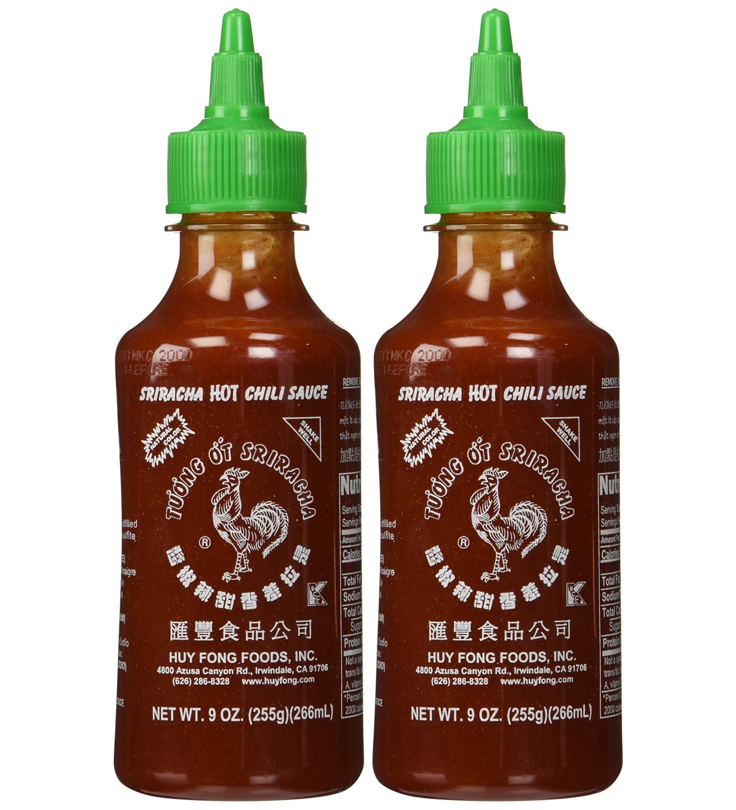 Huy Fong Sriracha Hot Chili Sauce 9oz Bottle (2 Pack) - Spicy Condiment for Extra Heat - Buy Online on SooperMarket.com
