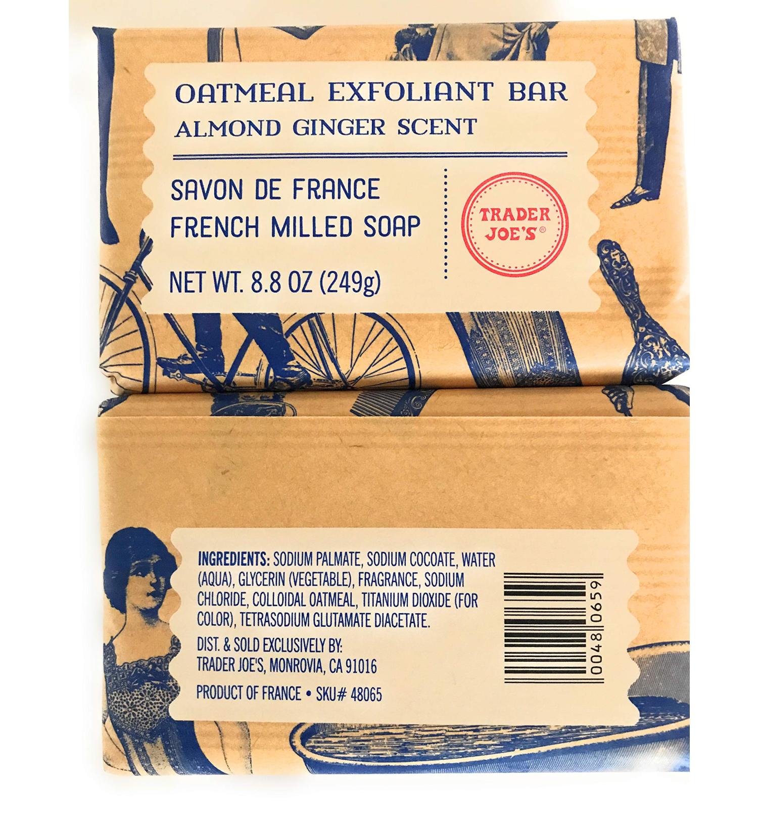 Trader Joe's Ginger Almond Oatmeal Exfoliant Soap (Pack of 2 Bars) - A Luxurious French Recipe