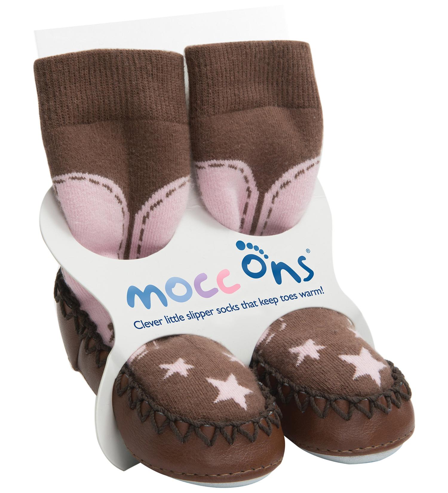 Mocc Ons moccasin washable leather sole slipper socks (6-12 Months) 6-12 Months Cowgirl
