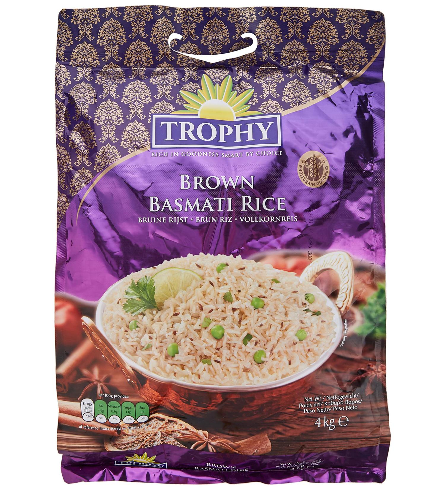 Trophy Wholegrain Brown Basmati Rice 4kg - Premium Quality | Long Grain | Nutrient-Rich - Buy Online on SooperMarket.com