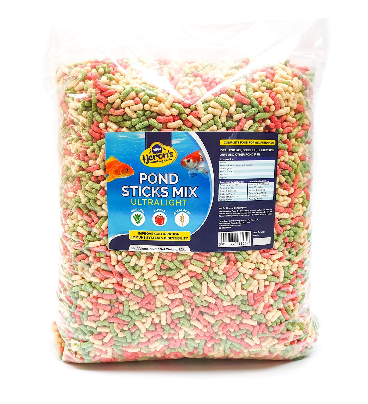 HERONS Pond Sticks Mix Ultralight 15L - Koi & Goldfish Food - Complete Feed for Pond Fish - Buy Online on SooperMarket.com