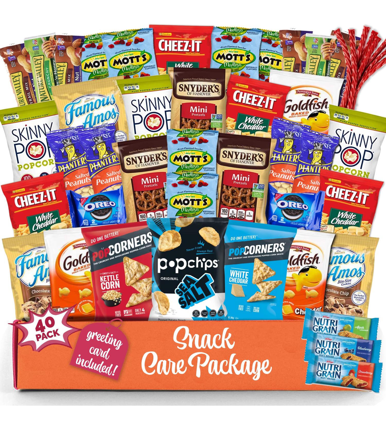 Snack Box Care Package - 40 Count Variety Pack | Cookies, Chips, Candy & More - Perfect Gift for Students & Office - Buy Online on SooperMarket.com