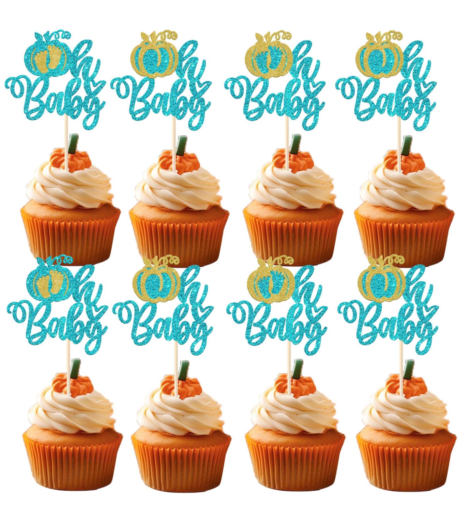 Rsstarxi 24 Pack Pumpkin Oh Baby Cupcake Toppers Glitter Gender Reveal Baby Shower Cupcake Picks Decorations for Fall Theme Thanksgiving Halloween Birthday Party Cake Decorations Blue Design 12 Blue - Buy Online on SooperMarket.com