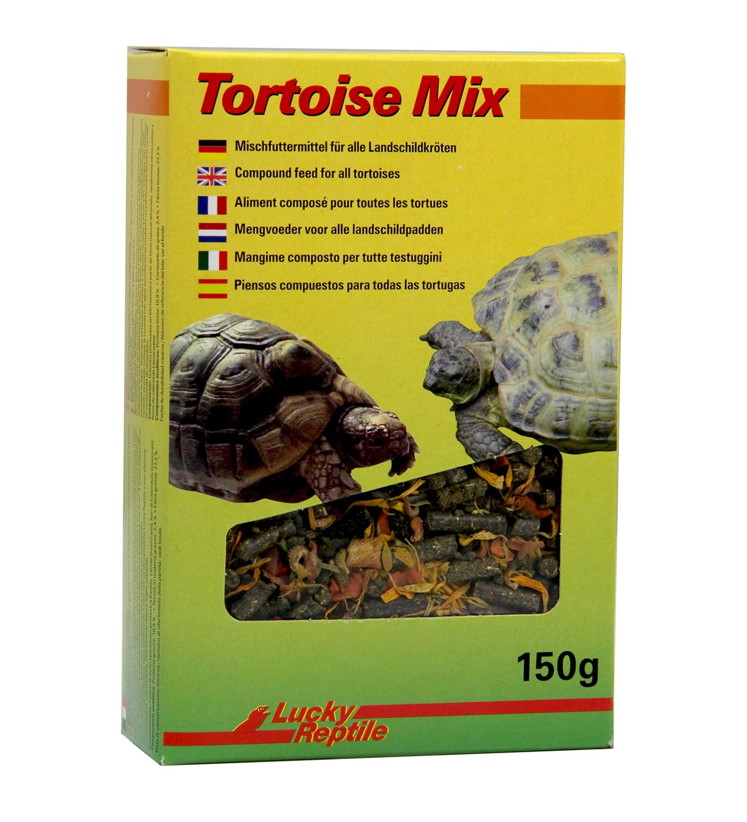 Lucky Repile Tortoise Mix 150g on a plant -based basis with a lot of raw fiber - meadow herb pellets with carrot pieces & calendula flowers - for all land turtles & herbivorous reptiles