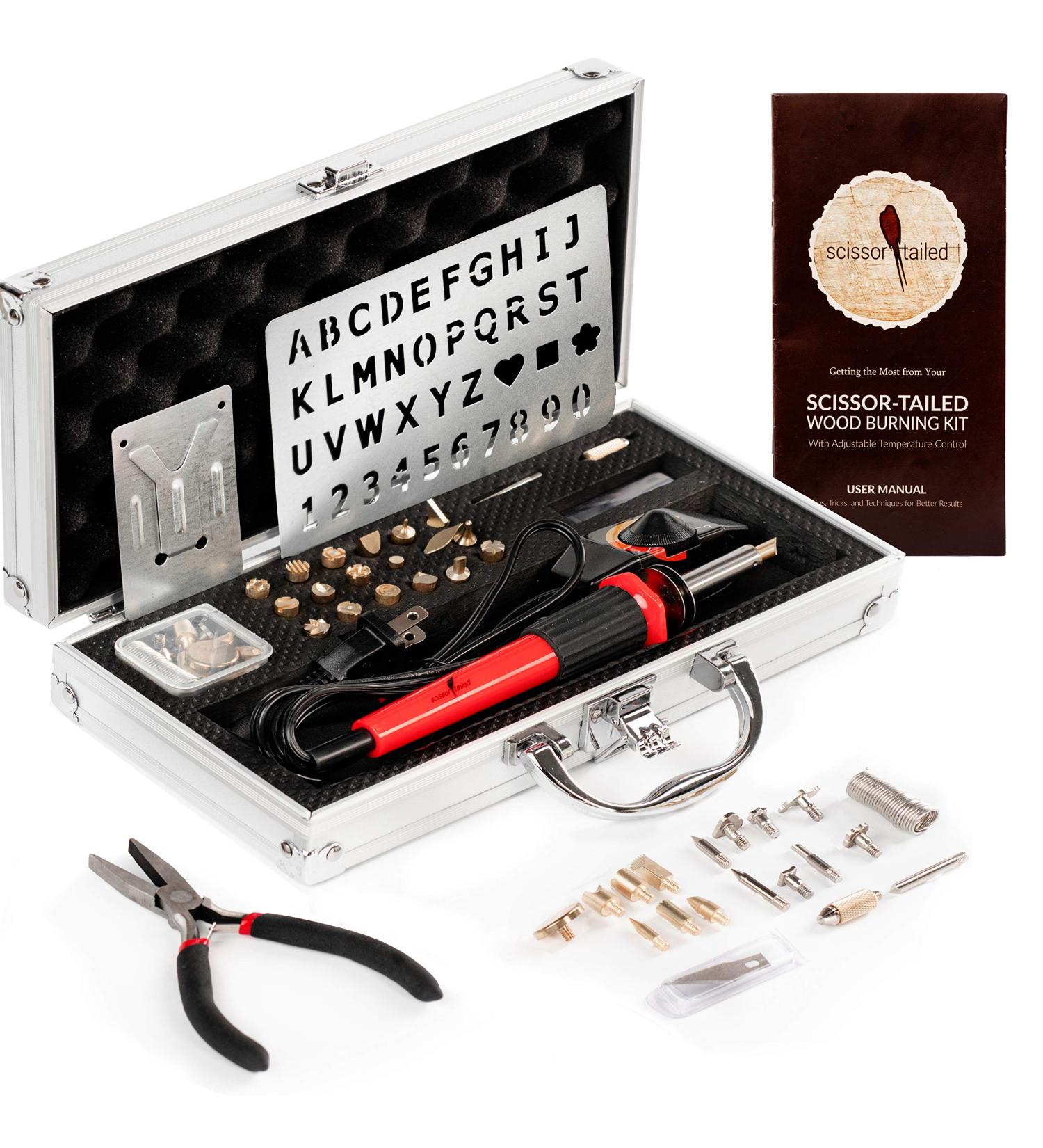 Premium Wood Burning Kit 43PCS  Adjustable Temperature Pen with 36 Tips & Accesories  All in A Deluxe Storage Case - Complete Gift for an Effortlessly Mastering The Art of Pyrography Aluminium Case & Adjustable Temperature Pen - Buy Online on SooperMarket.com