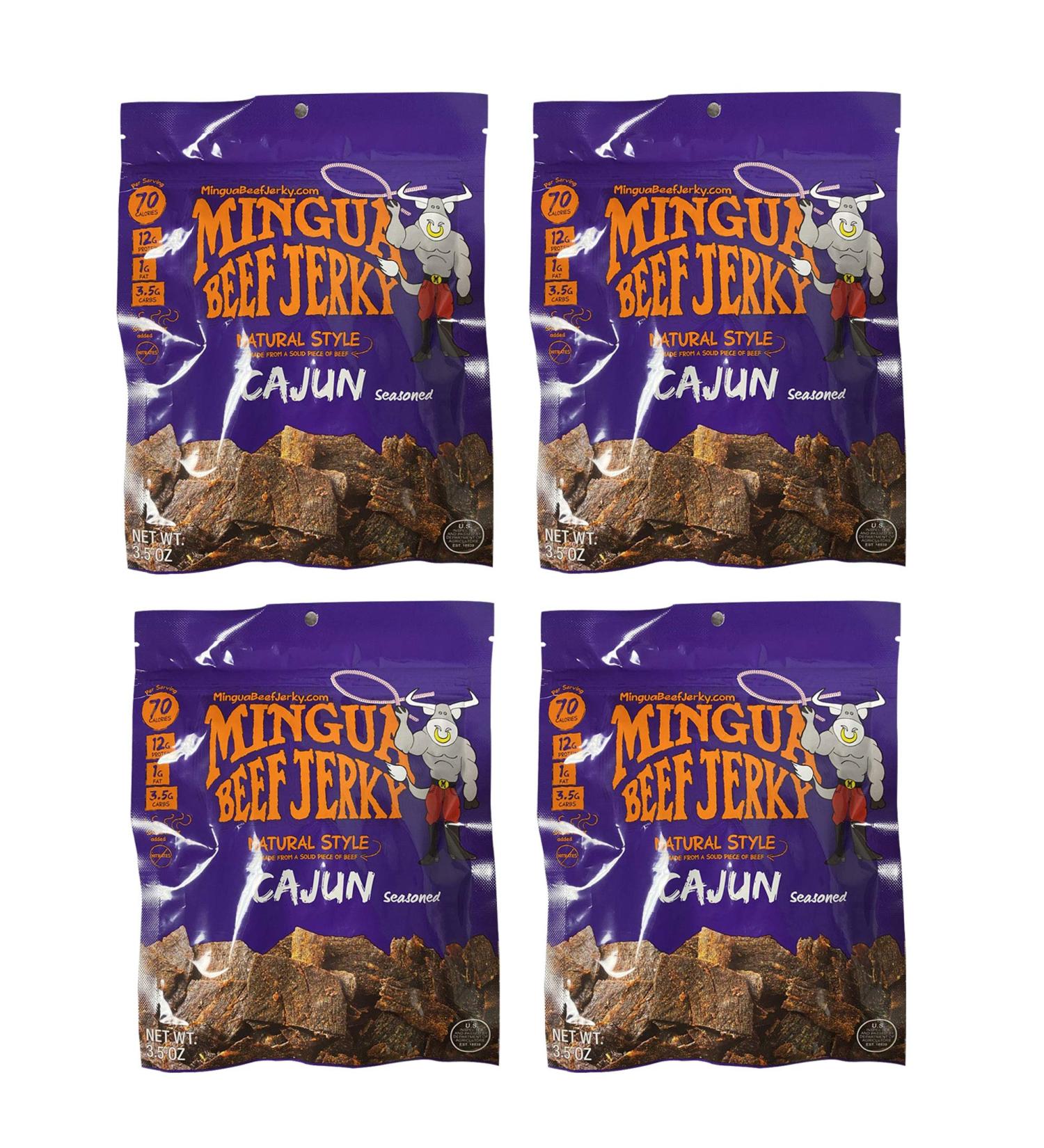 Mingua Beef Jerky Cajun-Seasoned Spicy Nitrite-Free 14oz (Pack of 4) - 100% US Beef, Four 3.5oz Bags - Buy Online on SooperMarket.com