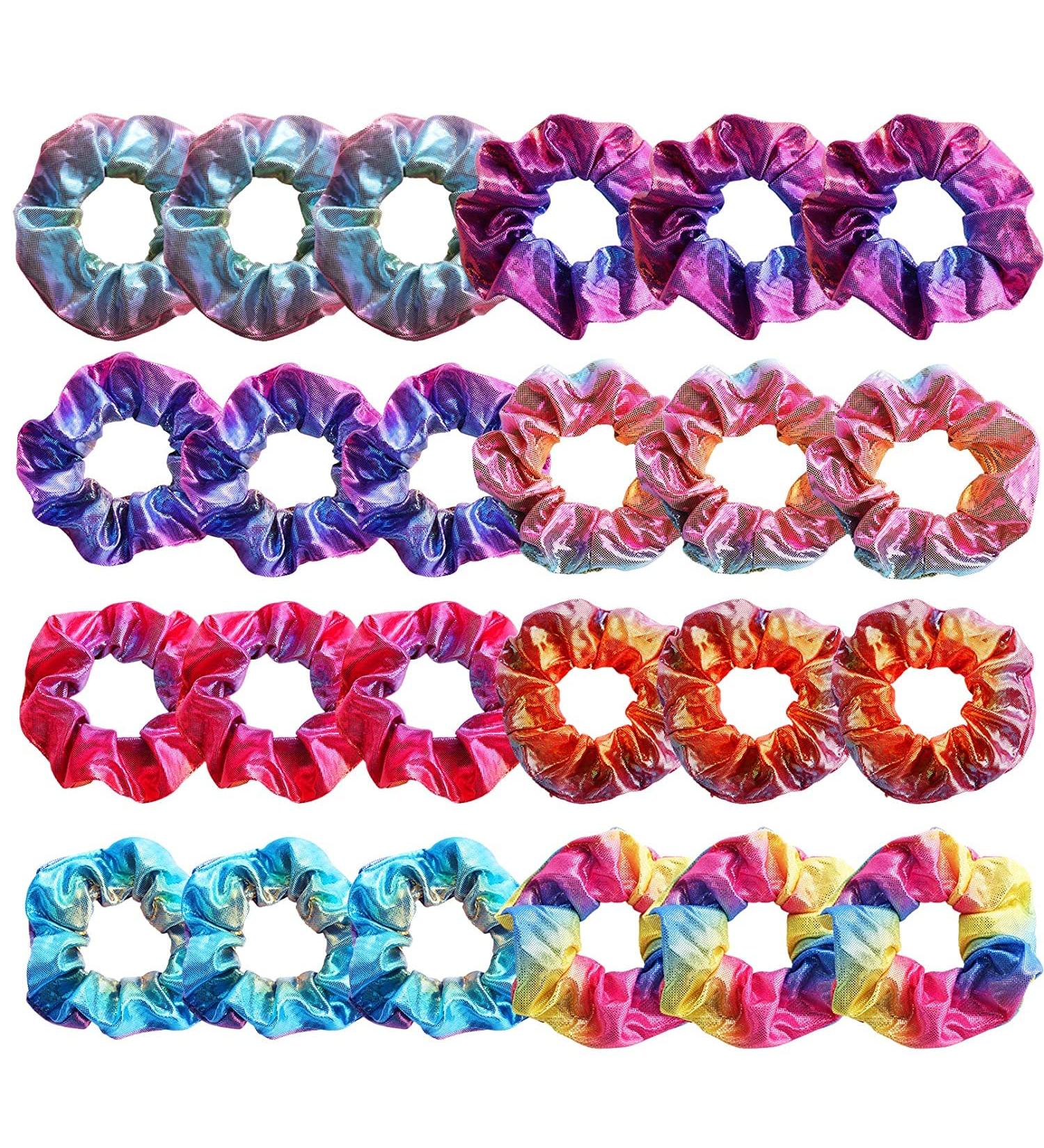 24-Piece Metallic Scrunchies - Shiny Mermaid Hair Ties for Women & Girls | Colorful Elastic Ponytail Holders - Neon Hair Accessories - Buy Online on SooperMarket.com
