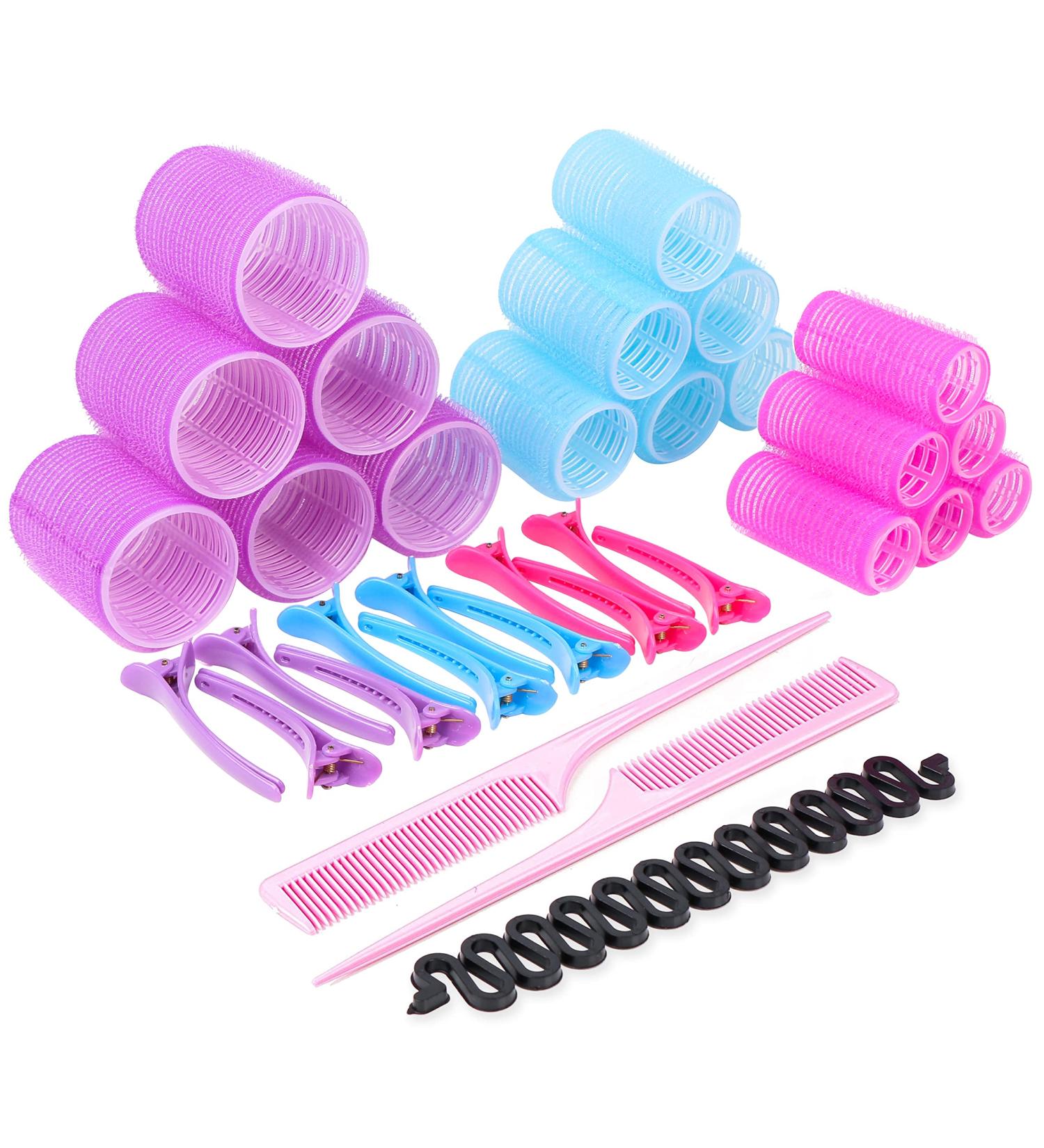 ZABLEE 33pcs Hair Rollers With Clips- 18 Self Grip Rollers -12 Duckbill Sectioning Clips -2 Comb -1 Braid Device For Hair curlers Roller for Long/short Hair Curly. Size 44mm 36mm 25mm For Adults-Kids - Buy Online on SooperMarket.com