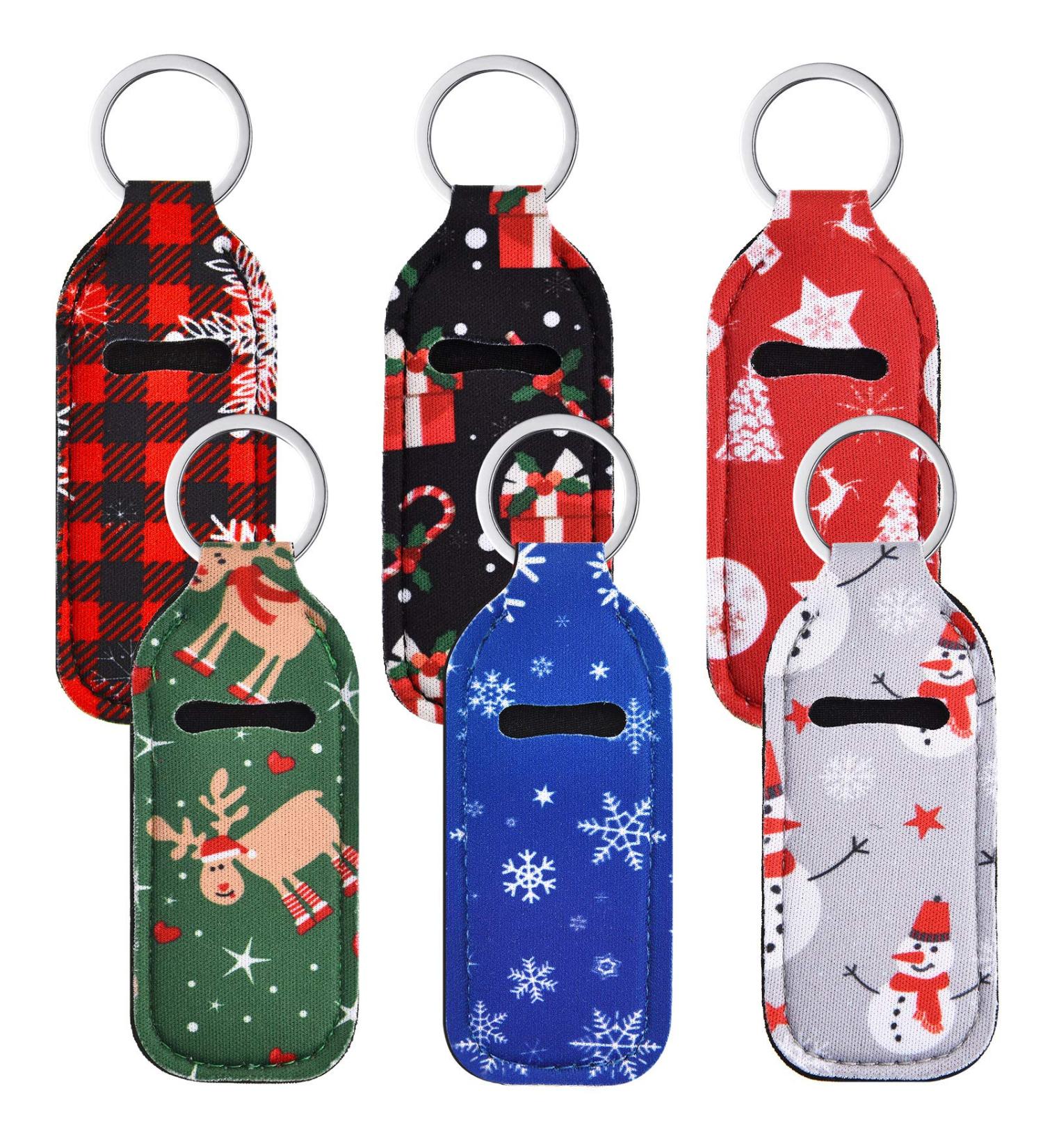 6 Pack Christmas Lipstick Holder Keychains - Neoprene Protective Cases for Lip Balm & Lipstick | Perfect Gift for Girls & Women - Buy Online on SooperMarket.com