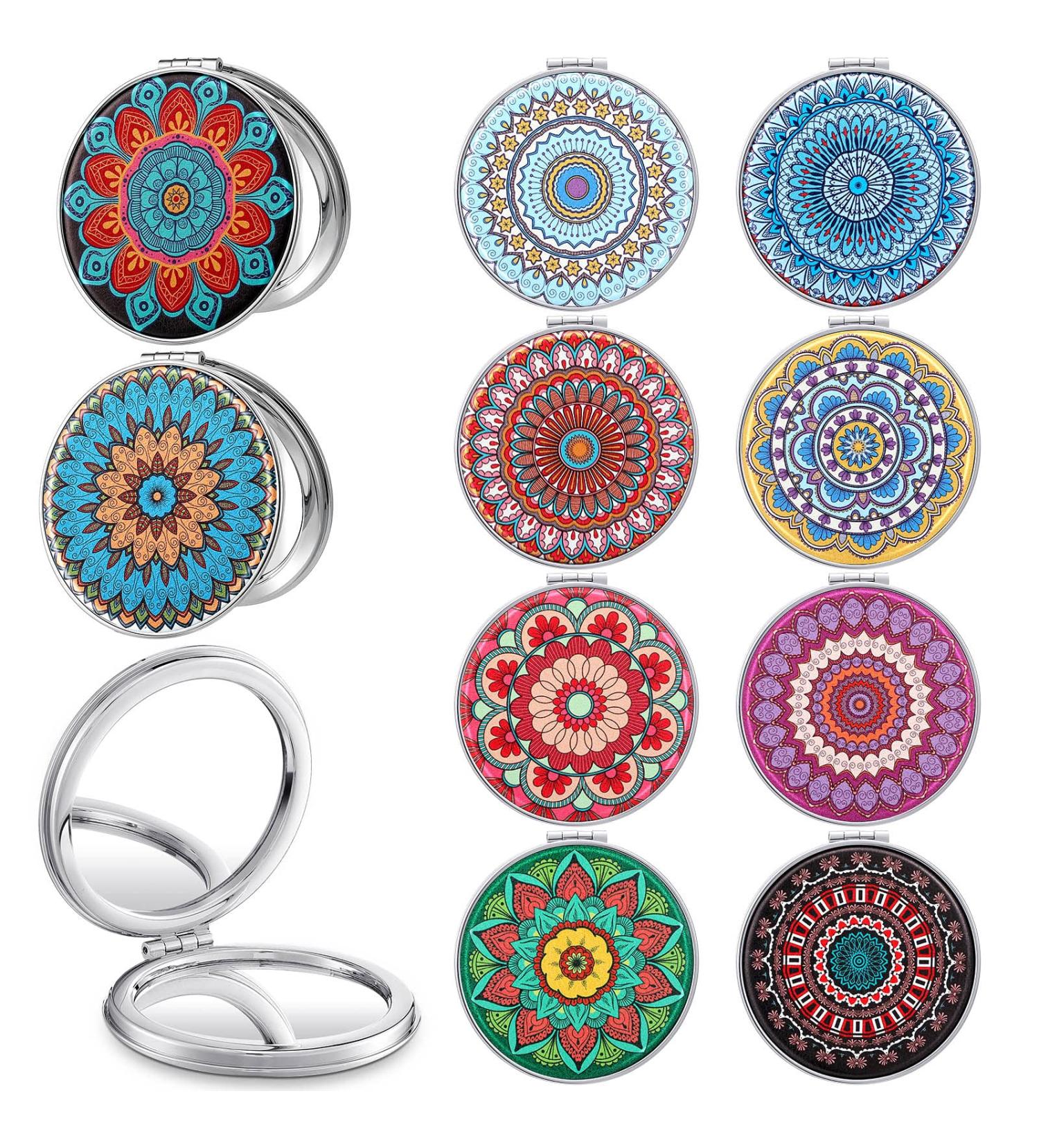 Berlune 10 Pcs Mandala Compact Mirror Bulk - Double Sided Makeup Mirror for Women & Girls - Portable Pocket Mirror Gift Set - Buy Online on SooperMarket.com