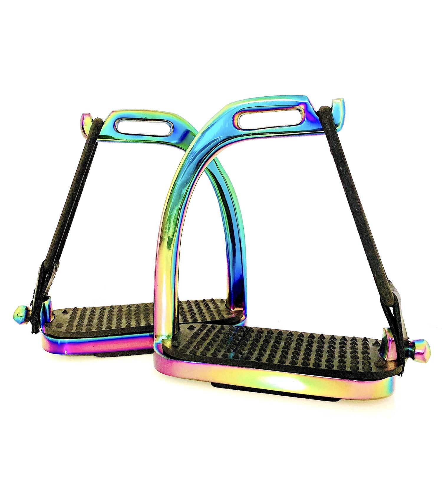 Peacock Rainbow Gloss Fillis Safety Stirrups S/Steel with Black Treads - 4.75 Inches - Buy Online on SooperMarket.com