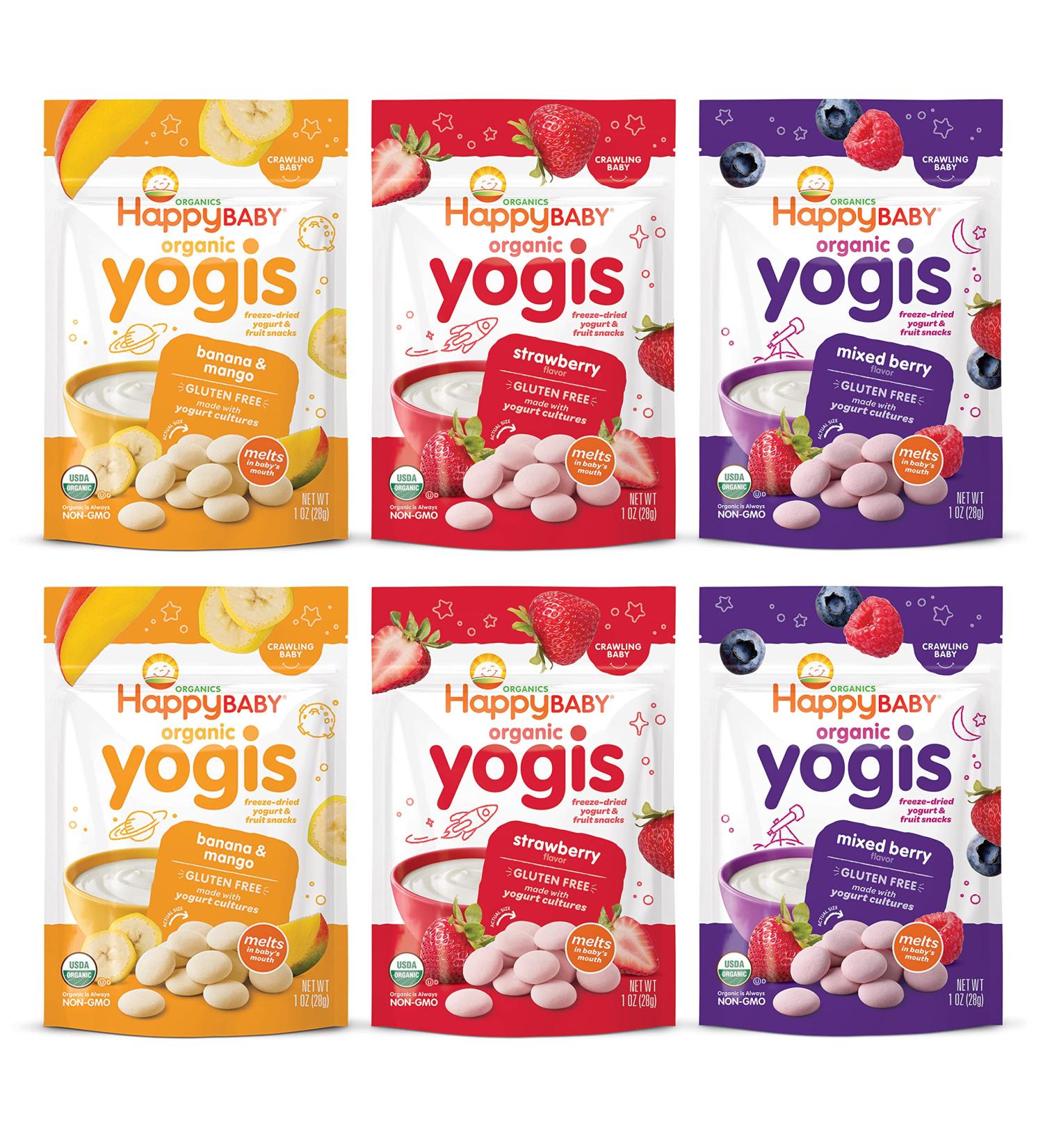Happy Baby Organics Yogis Variety Pack - 6 Pack, 1 Ounce Each (Freeze-Dried Yogurt & Fruit Snacks) - Buy Online on SooperMarket.com