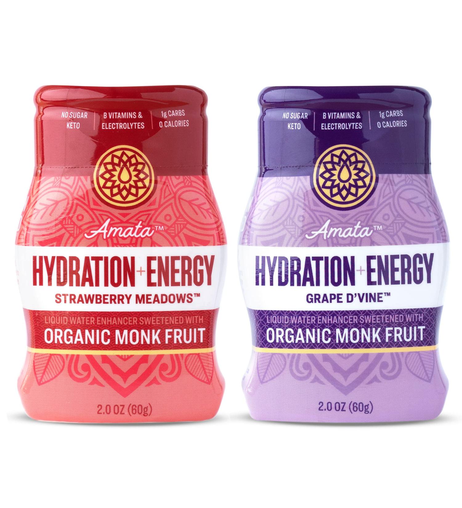 Amata Water Enhancer | Water Flavoring Drops | Perfect for Keto - Low Carb | Grape & Strawberry Natural Water Flavoring | Zero Calories | Organic Monk fruit Flavored Drops - (Pack of 2 - Each 2oz) Grape & Strawberry - Pack - Buy Online on SooperMarket.com