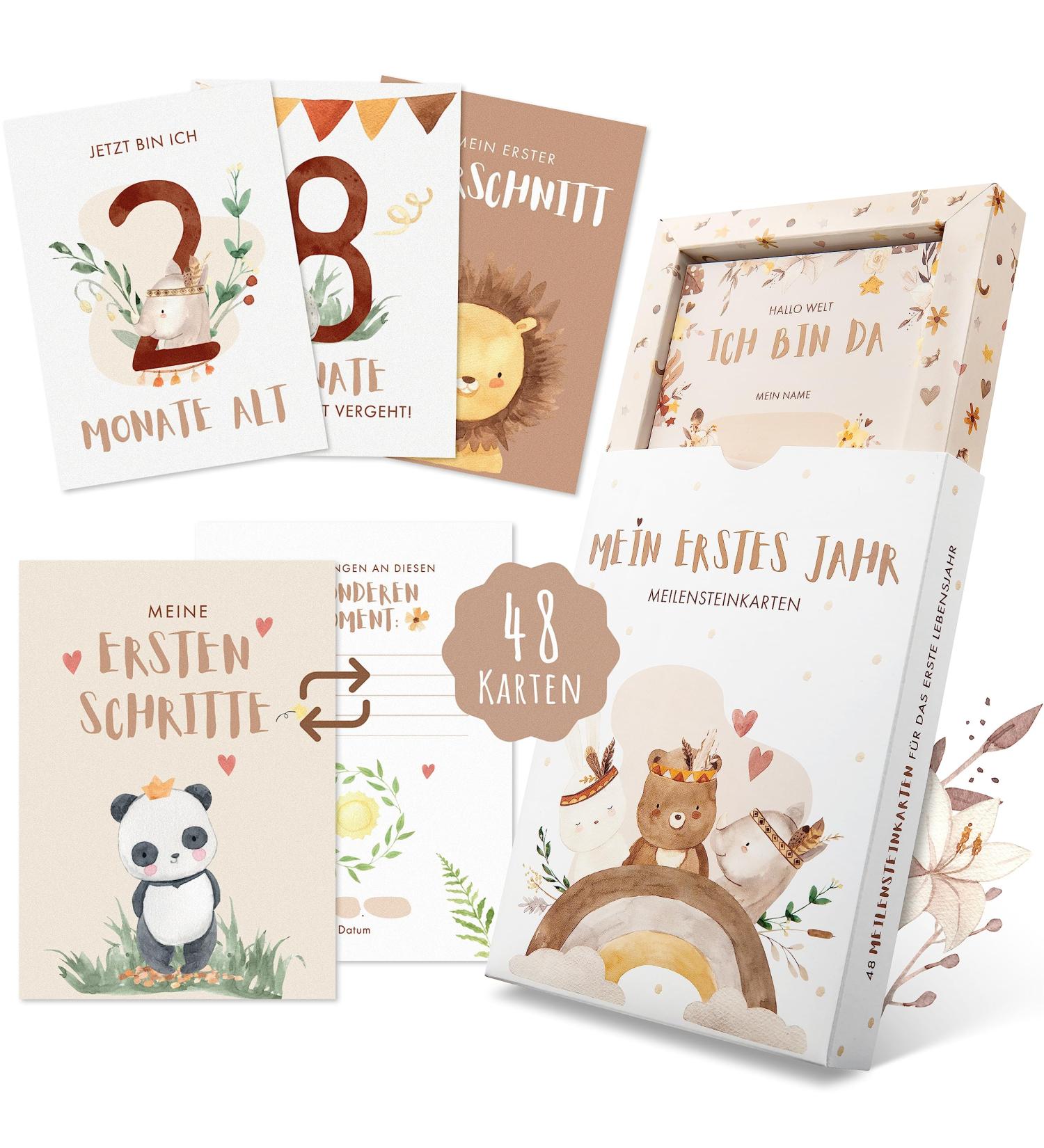 Eulentaler Milestone Cards Set | Boho Style Baby Milestones | 48 Cards Gift Box for Boys & Girls | Perfect for Birth & Baby Parties - Buy Online on SooperMarket.com