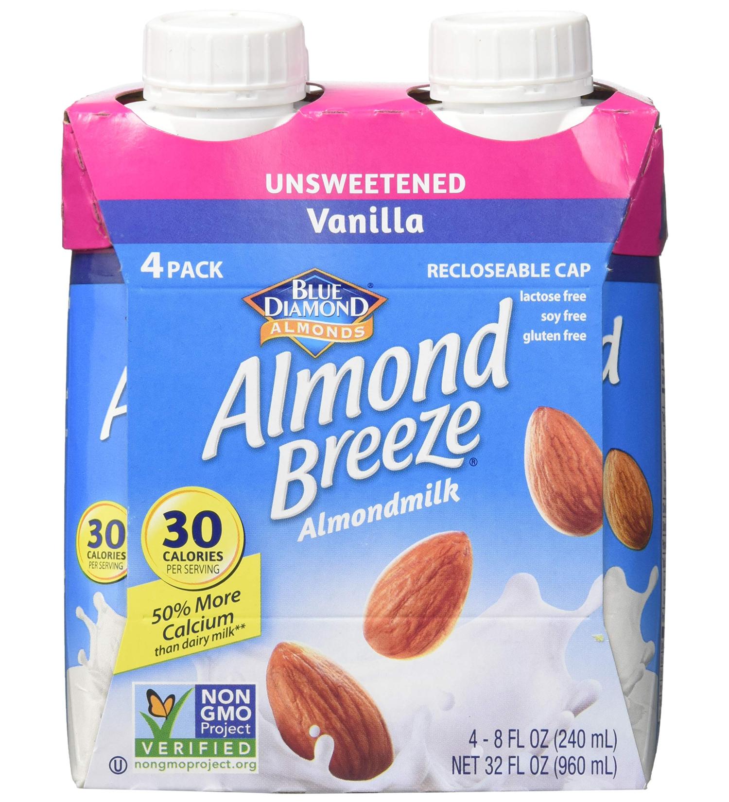 Buy Blue Diamond Almond Breeze Unsweetened Vanilla 32oz (Pack of 4) - Dairy-Free Almond Milk - Buy Online on SooperMarket.com