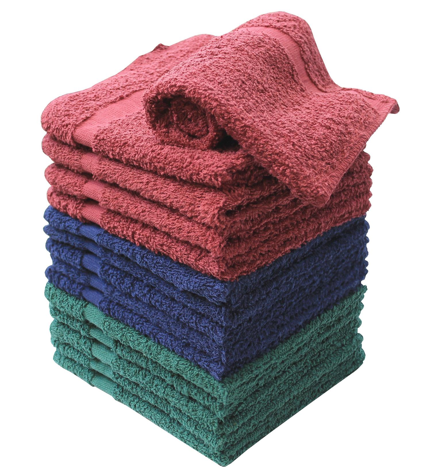 Super Soft Small Towels - 100% Cotton - 15 Pack Wash Cloths - Green Blue and Burgundy